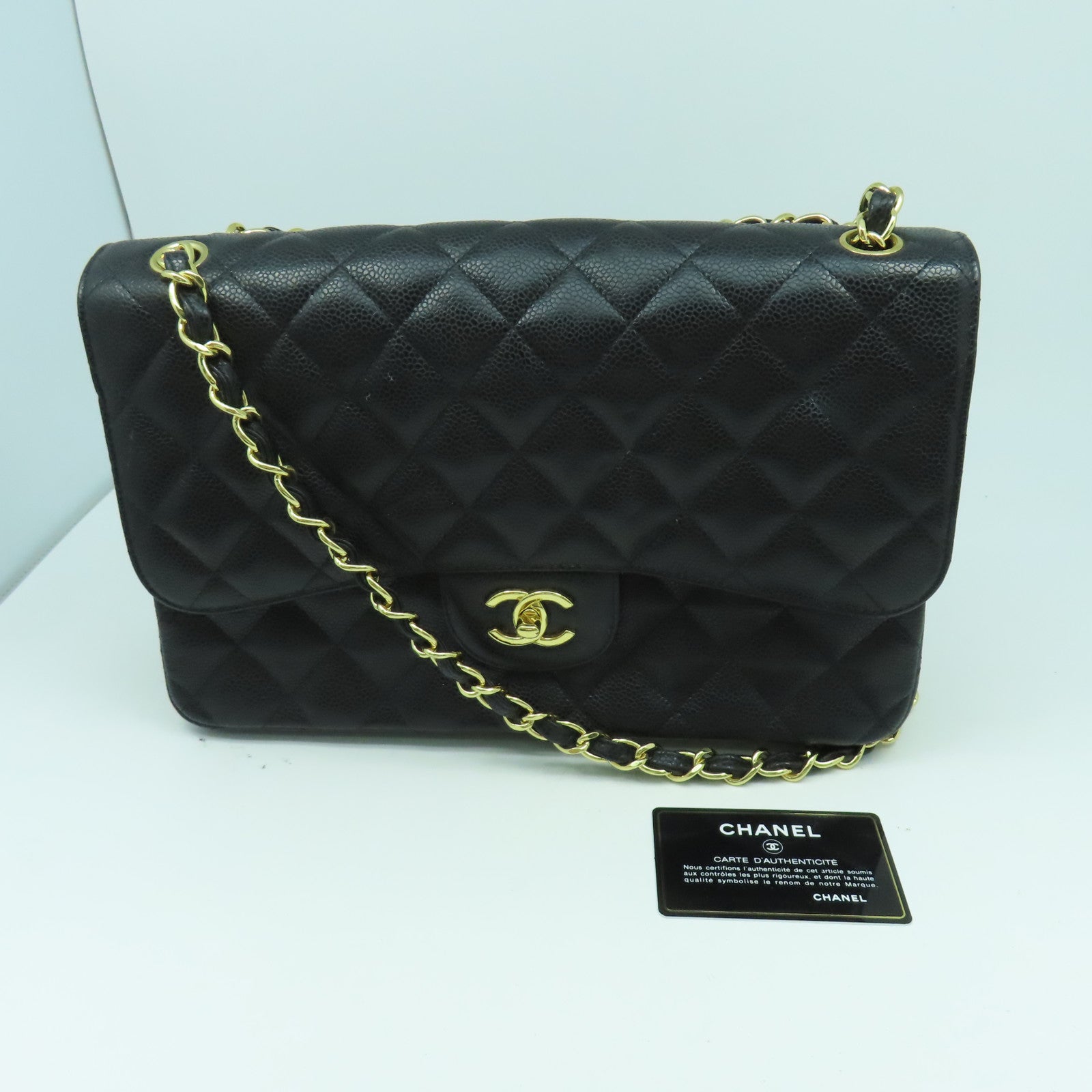 CHANEL 【激減優惠】菱格Caviar皮革Classicr金扣鏈帶肩背袋黑色