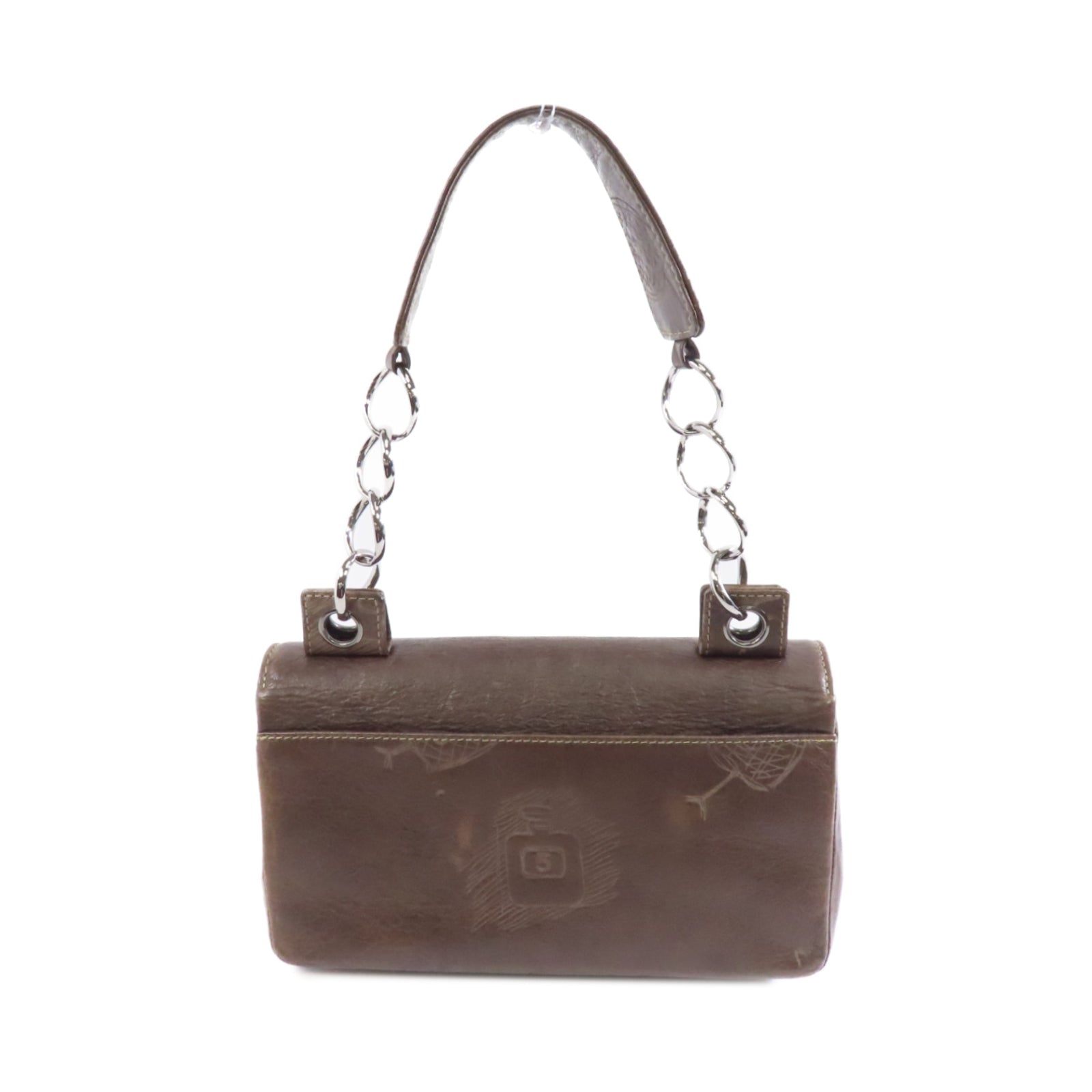 CHANEL 【激減優惠】牛皮皮革Chain Shoulder銀扣鏈帶肩背袋啡色