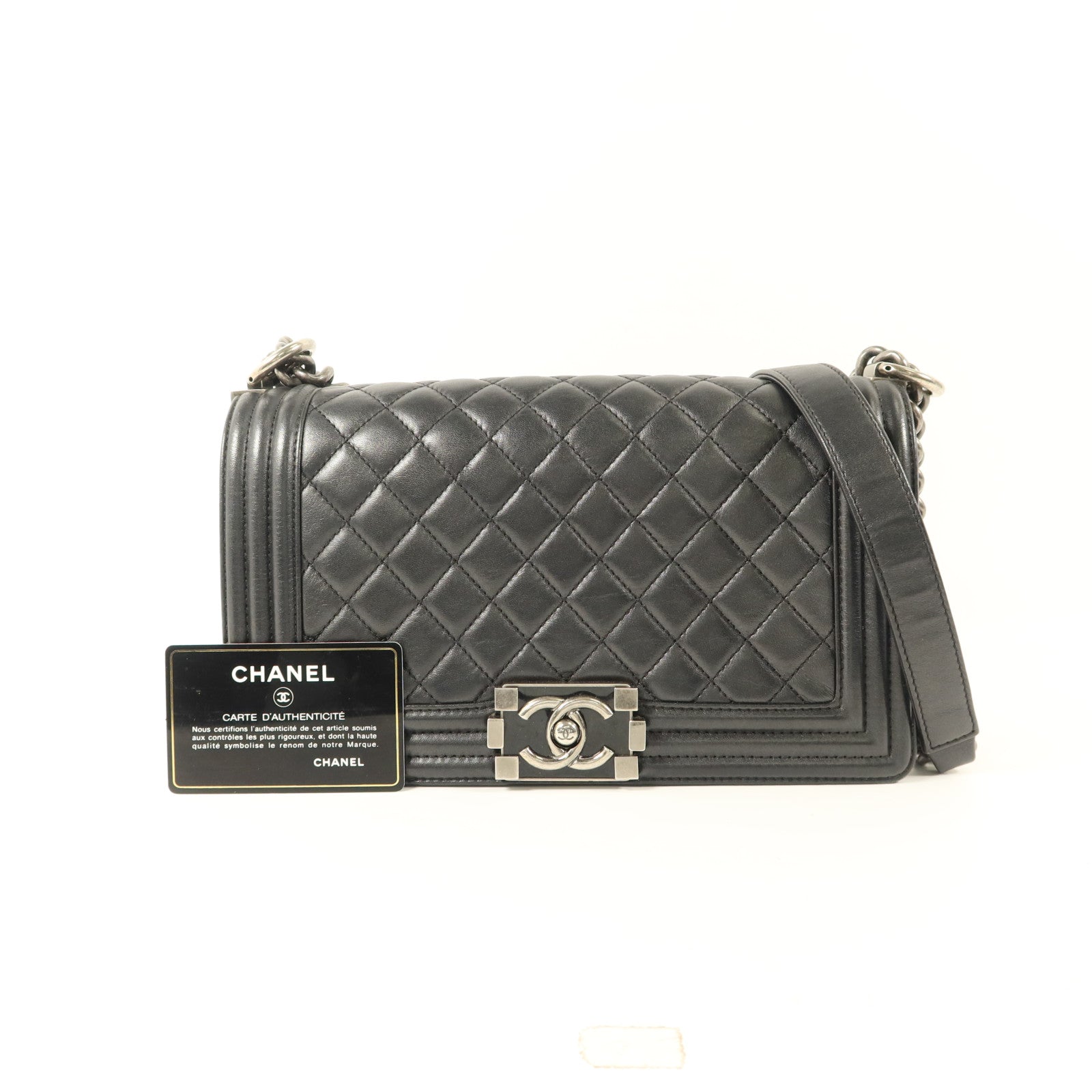 CHANEL 羊皮皮革Boy 25銀扣鏈帶肩背袋