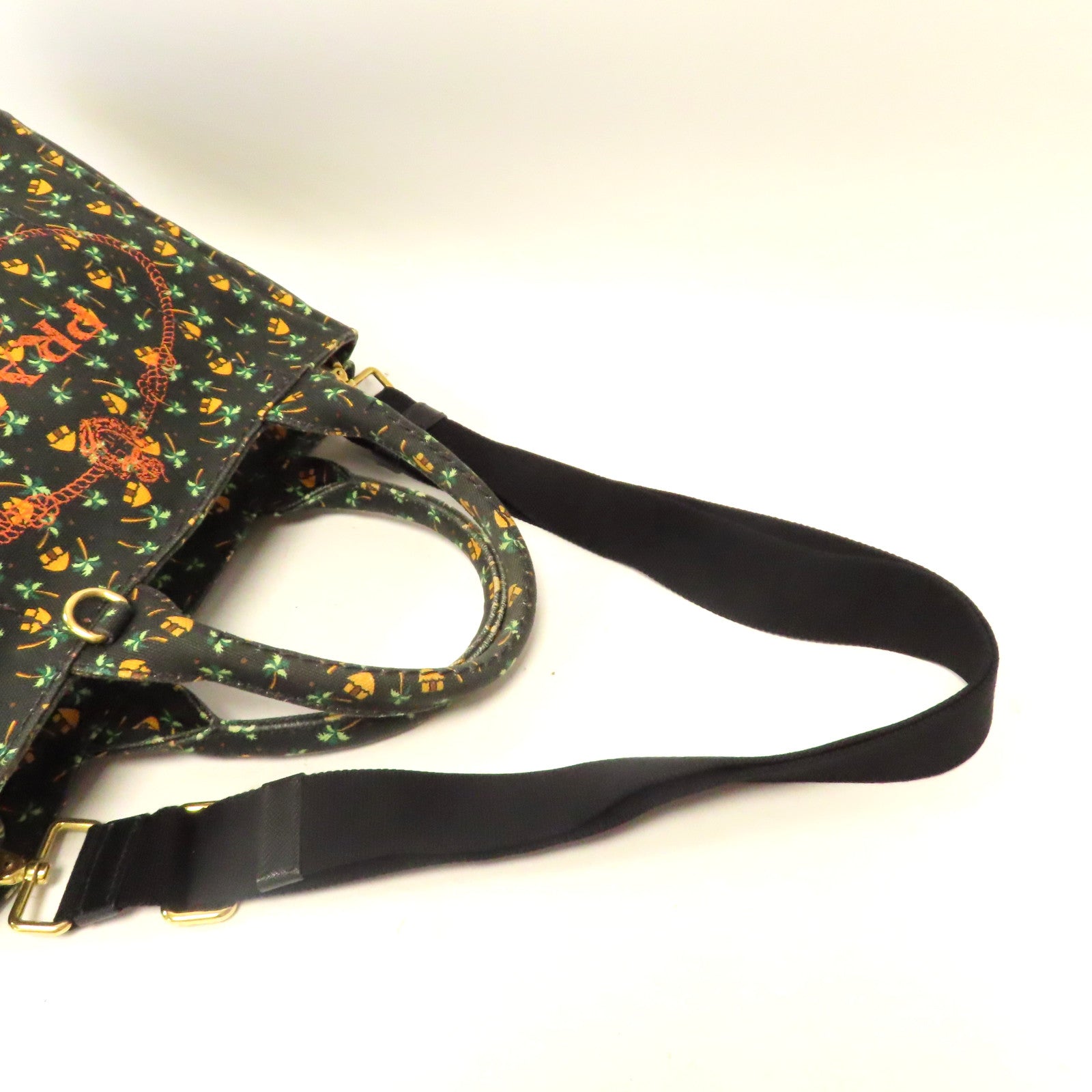 PRADA 【激減優惠】牛仔布Canapa Tote Bag金扣手挽肩背兩用袋黑色