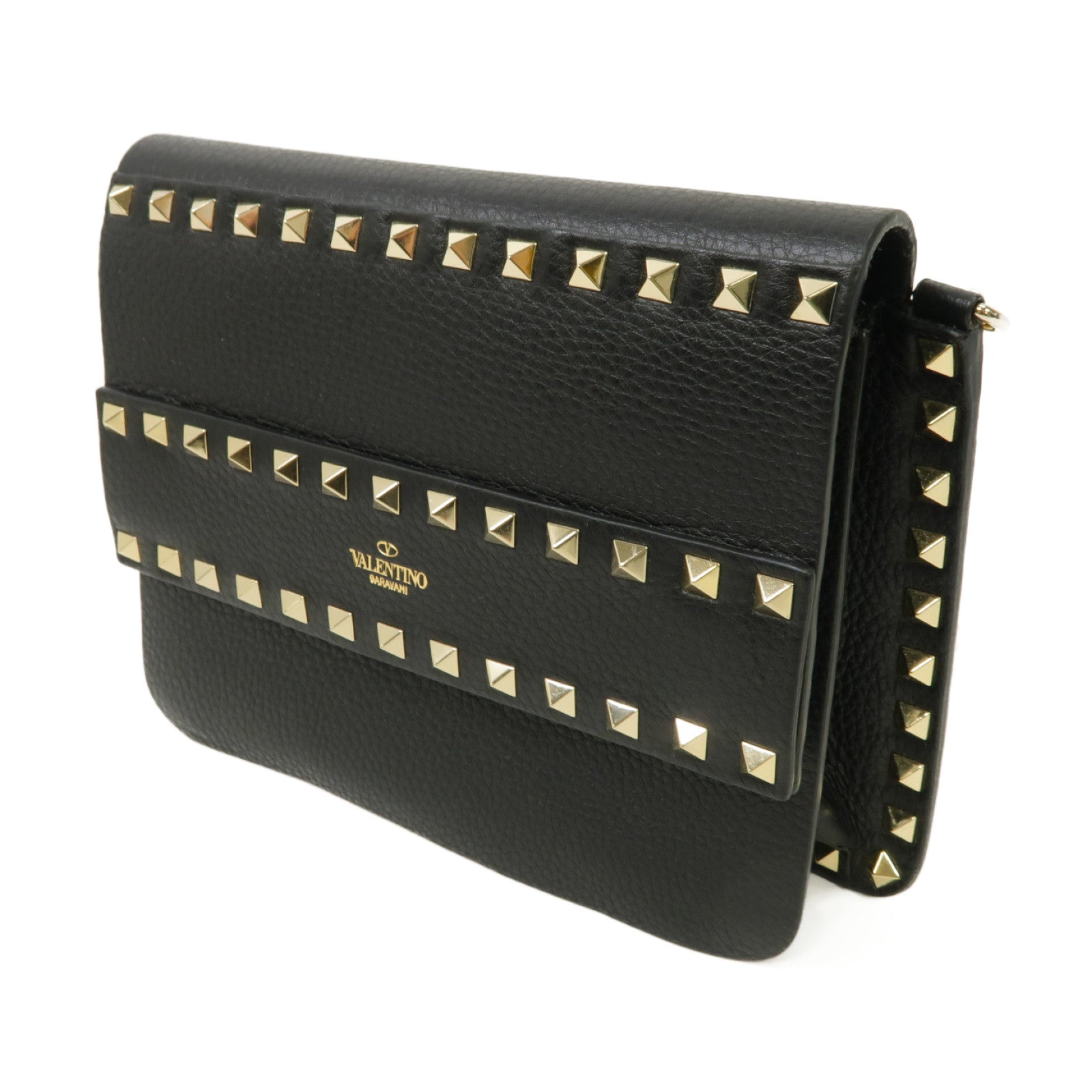 Valentino 牛皮皮革Garavani Rockstud金扣肩背袋黑色