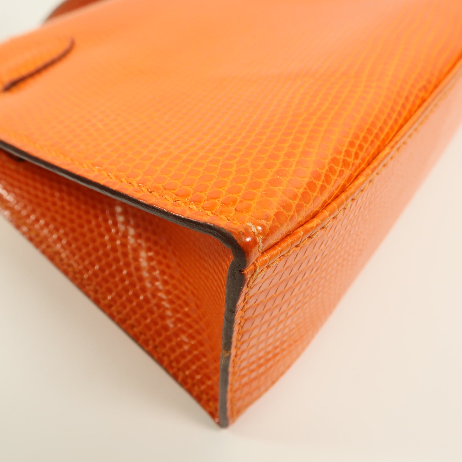 HERMES Lizard皮革Kelly Pochette手挽袋Feu Orange