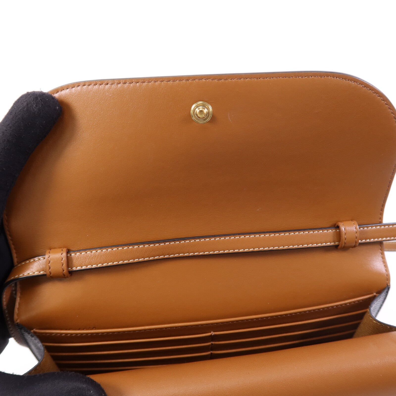 CELINE 塗層帆布/牛皮皮革Triomphe Wallet On Strap金扣肩背袋