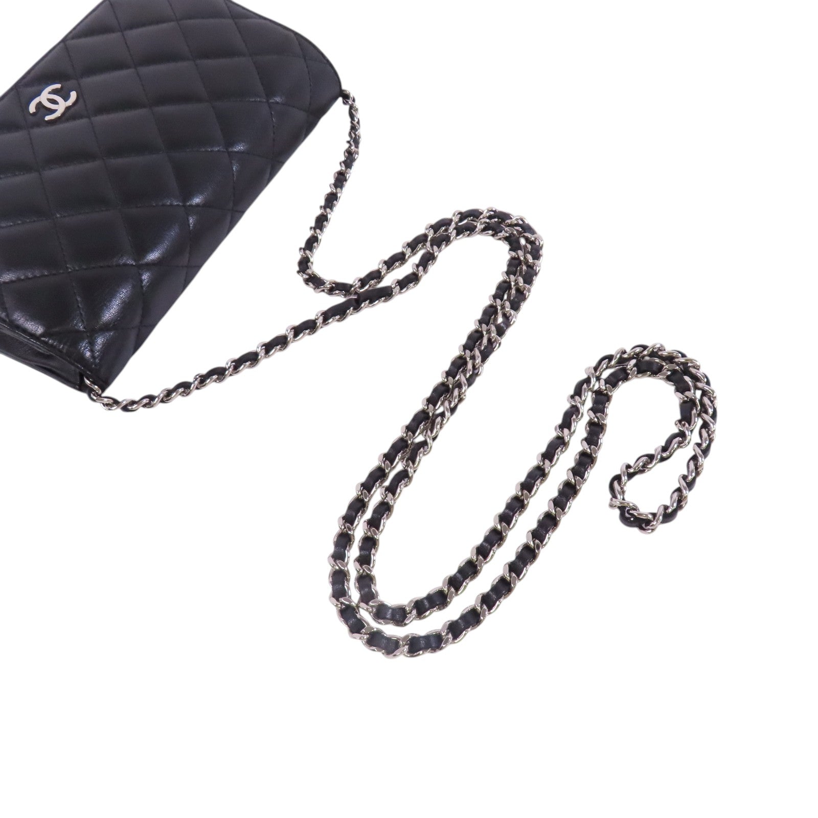 CHANEL 羊皮皮革WOC銀扣鏈帶肩背袋