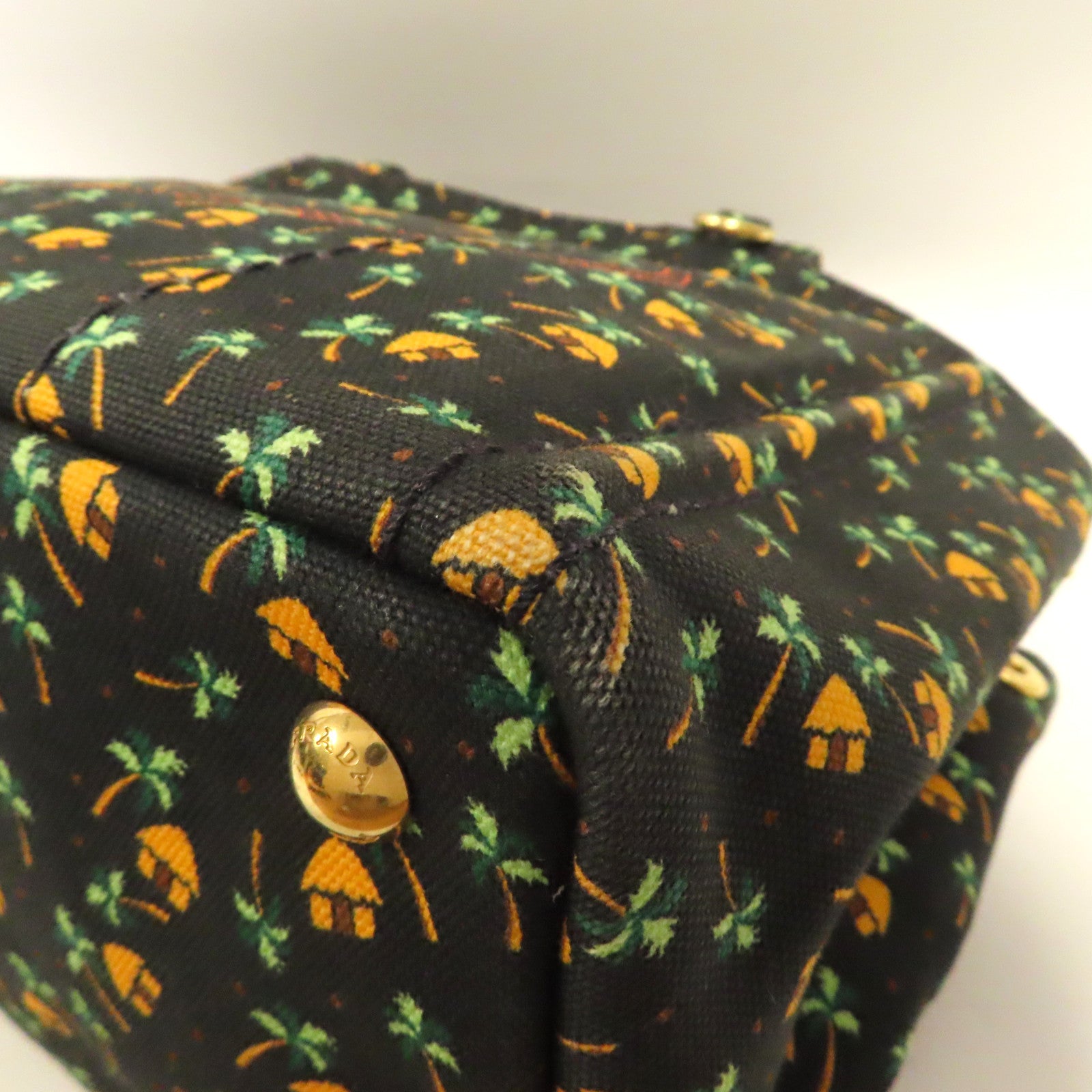 PRADA 【激減優惠】牛仔布Canapa Tote Bag金扣手挽肩背兩用袋黑色