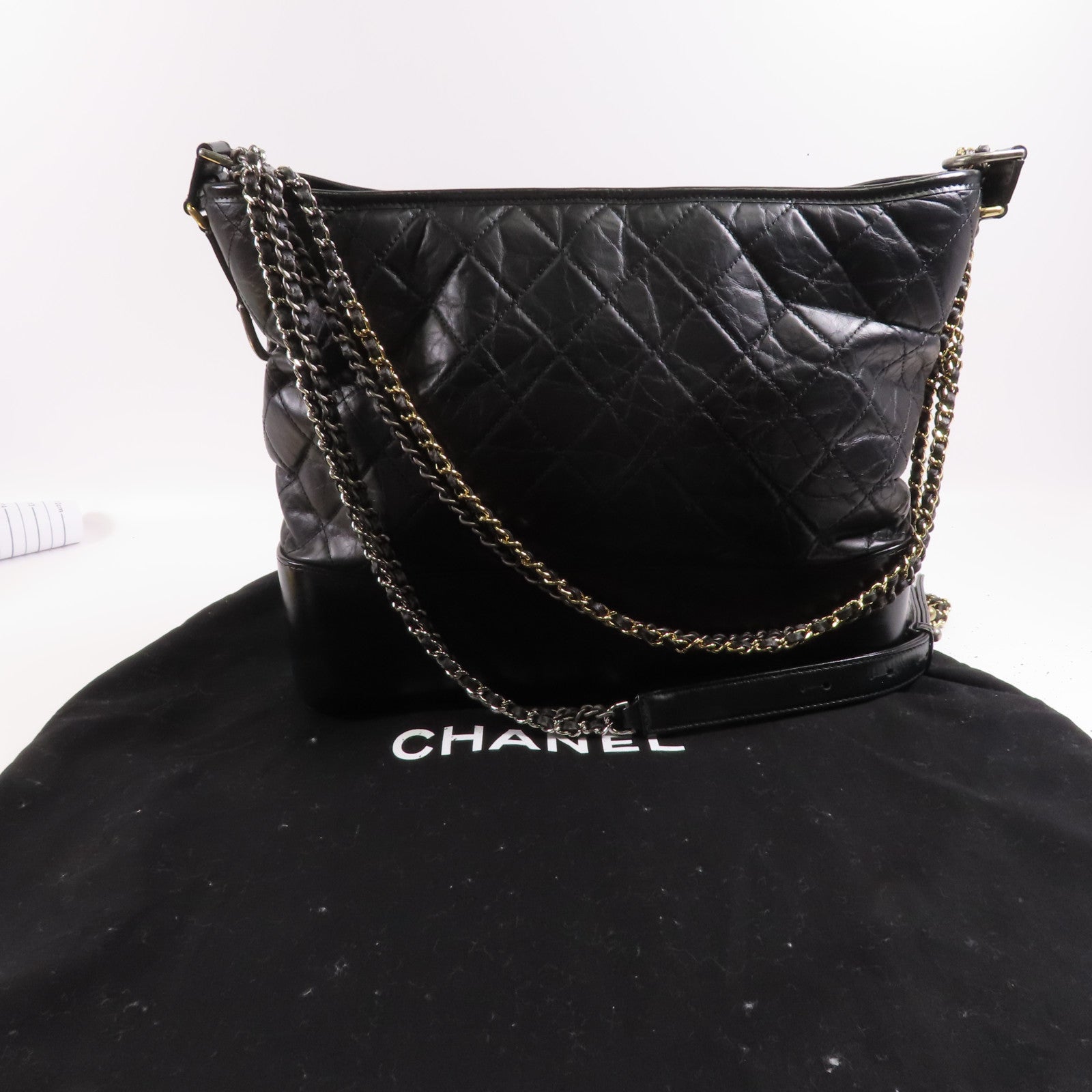 CHANEL CC Gabrielle Chain Shoulder Bag Calfskin Leather Black