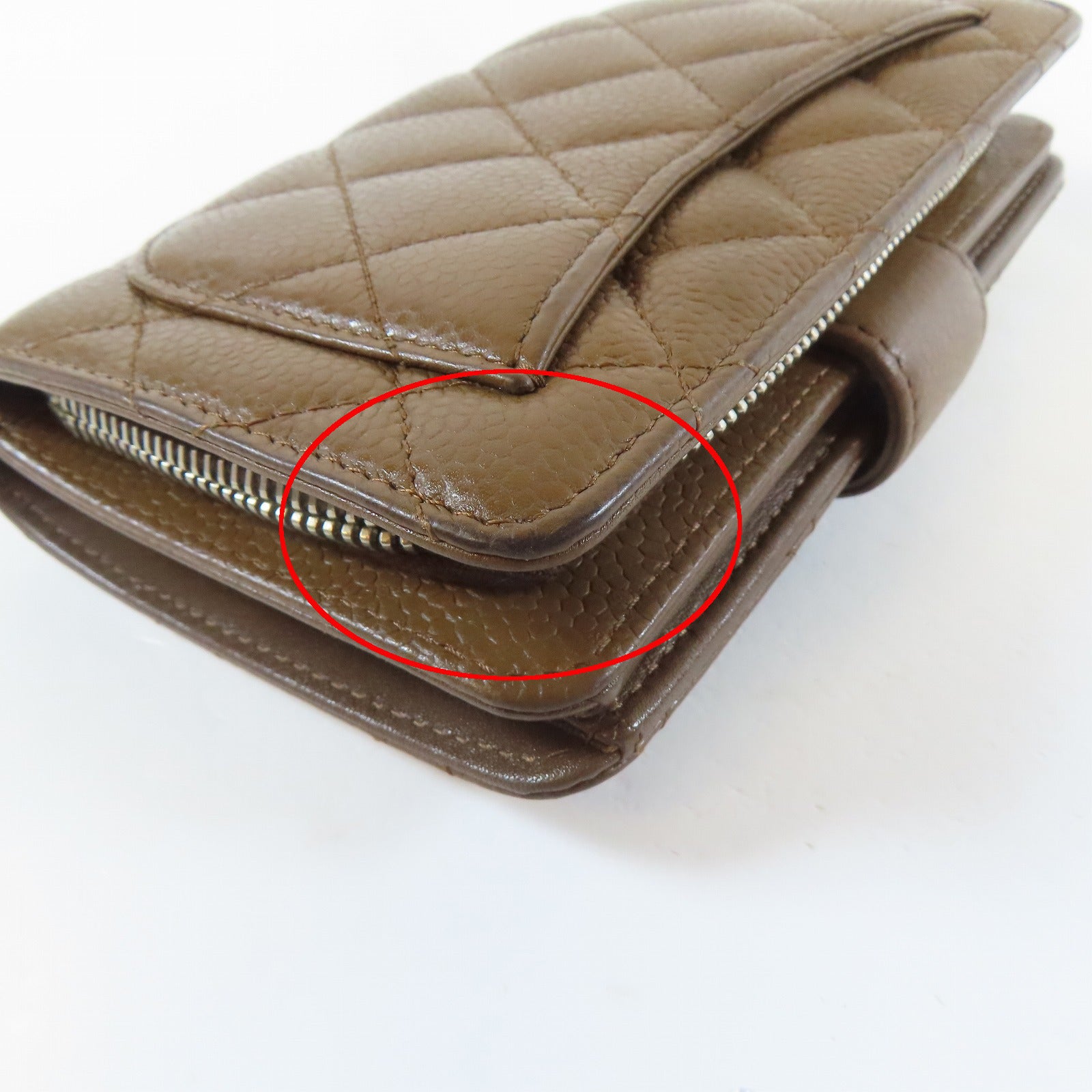 CHANEL 菱格Caviar皮革Bifold Wallet銀扣錢包啡色
