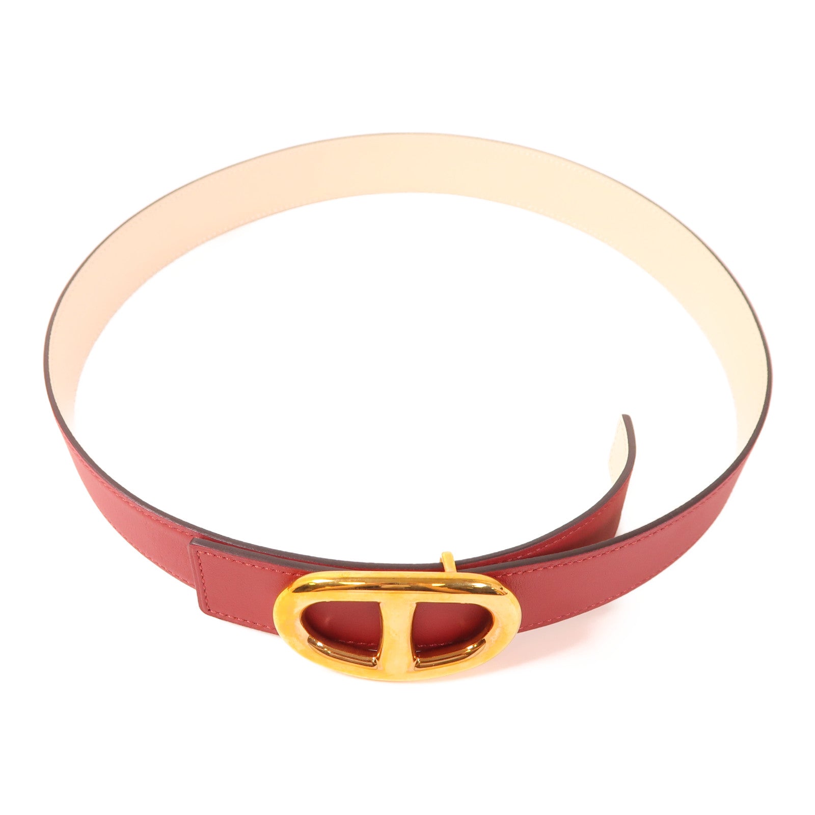 HERMES Swift/Epsom皮革Belt金扣皮帶White/Red