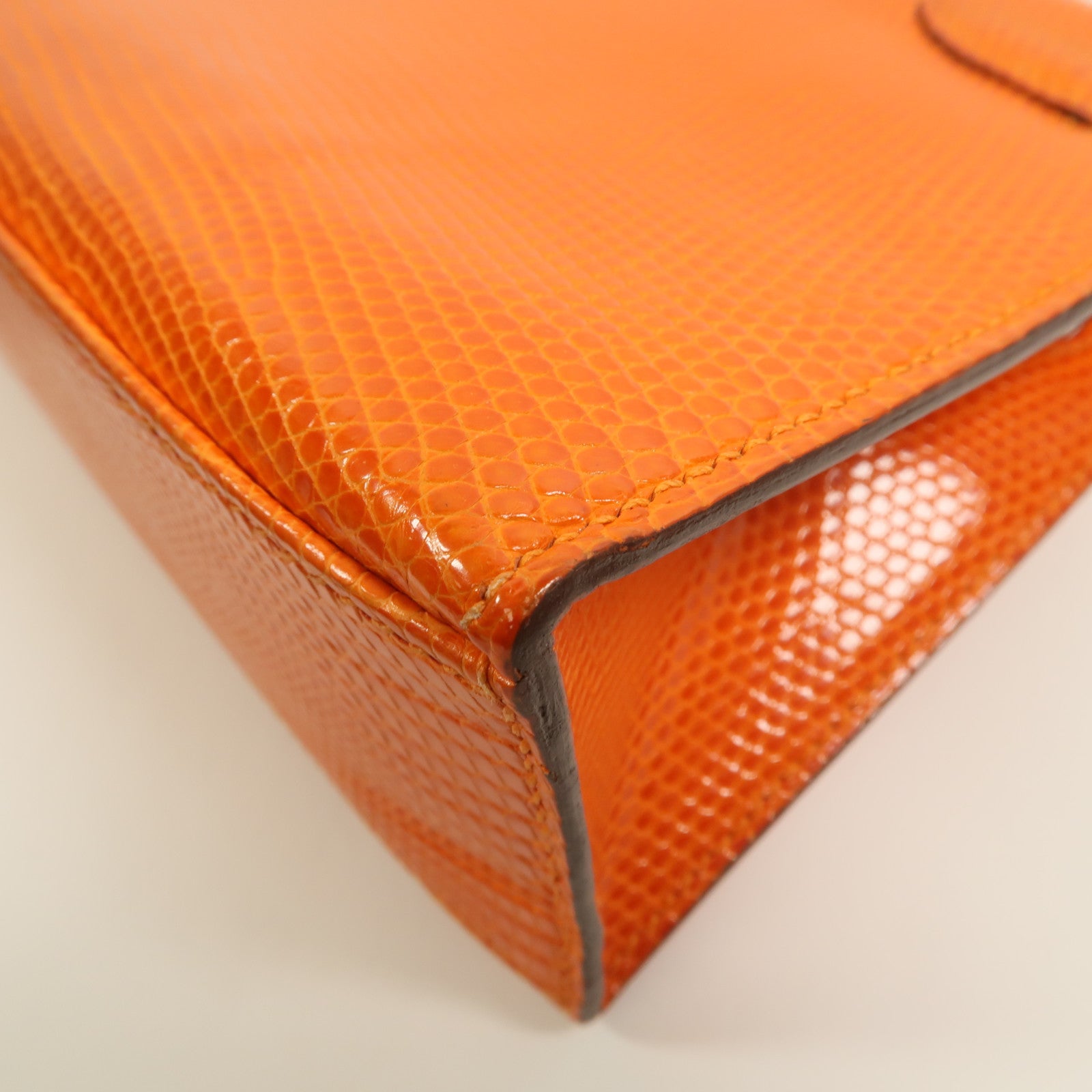 HERMES Lizard皮革Kelly Pochette手挽袋Feu Orange