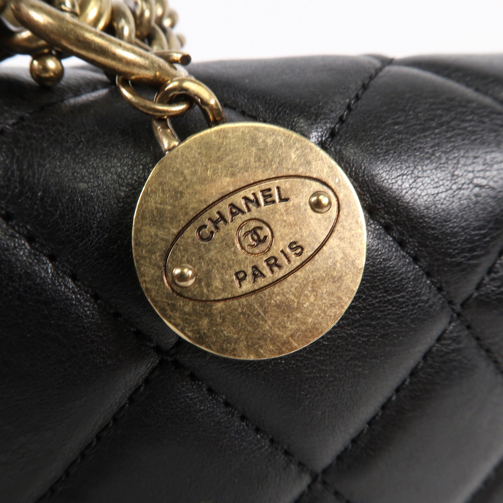 CHANEL 牛皮皮革Chain Shoulder金扣鏈帶肩背袋