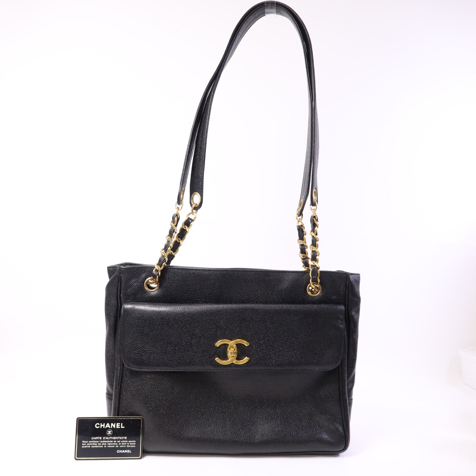 CHANEL 牛皮皮革Vintage Shoulder Tote金扣鏈帶肩背袋