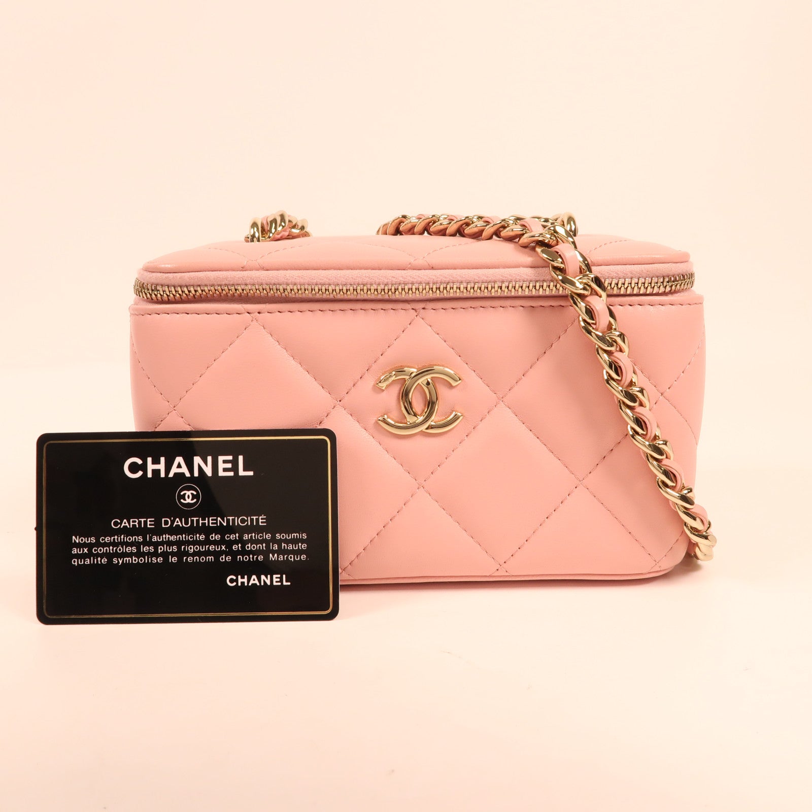 CHANEL CC GHW Vanity Chain Shoulder Bag Lambskin Leather Pink