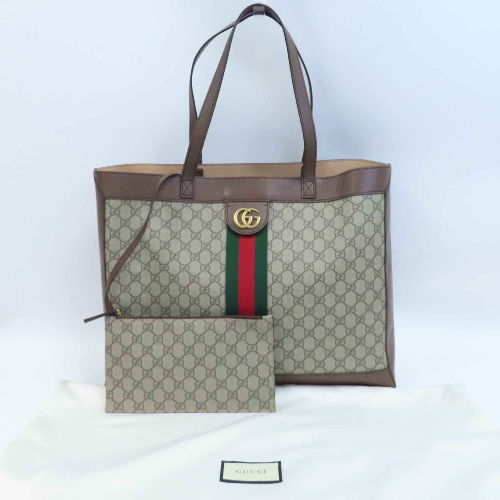 GUCCI 塗層帆布Tote Bag金釦手挽袋啡色