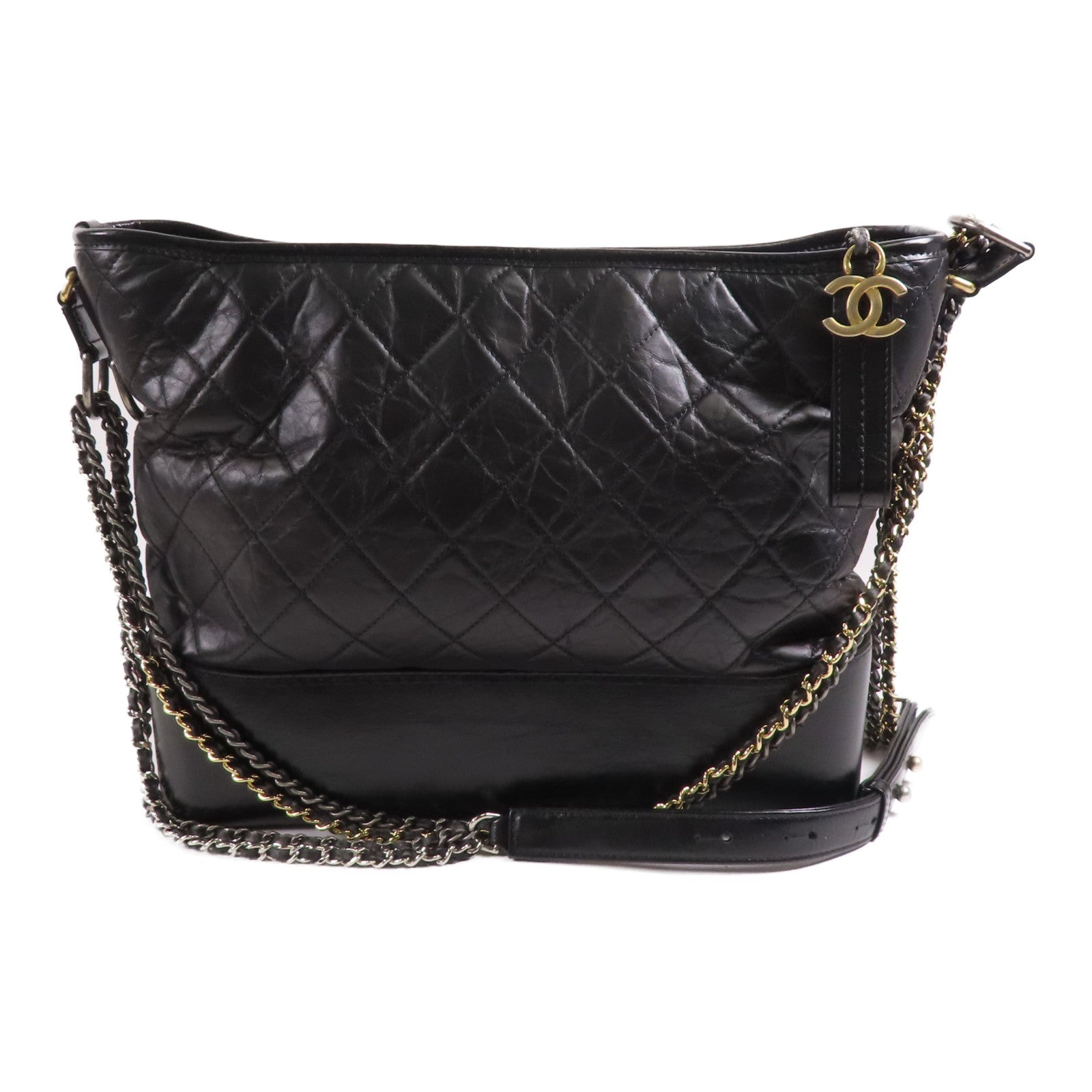 CHANEL CC Gabrielle Chain Shoulder Bag Calfskin Leather Black
