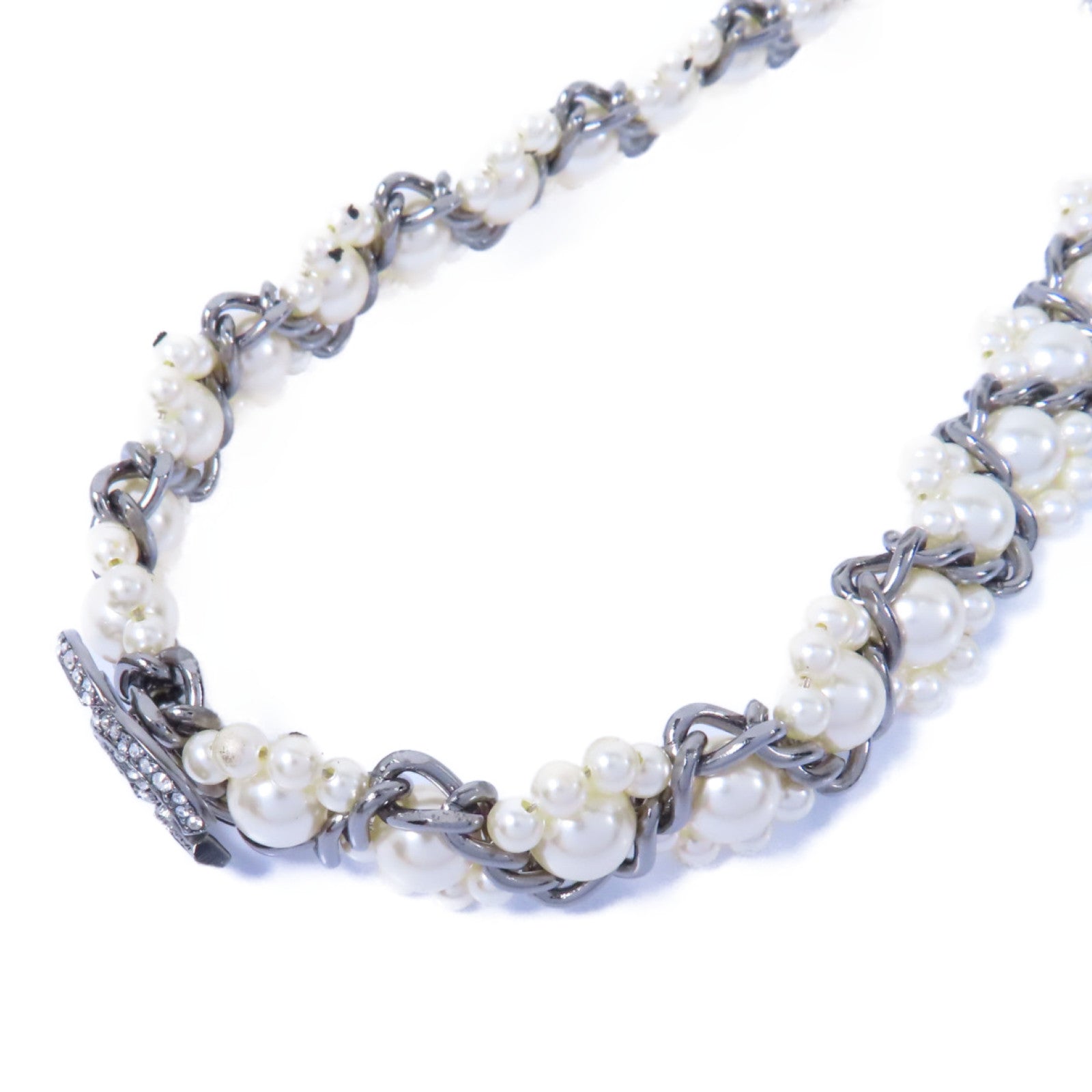 CHANEL 金屬Choker項鍊銀色/白色