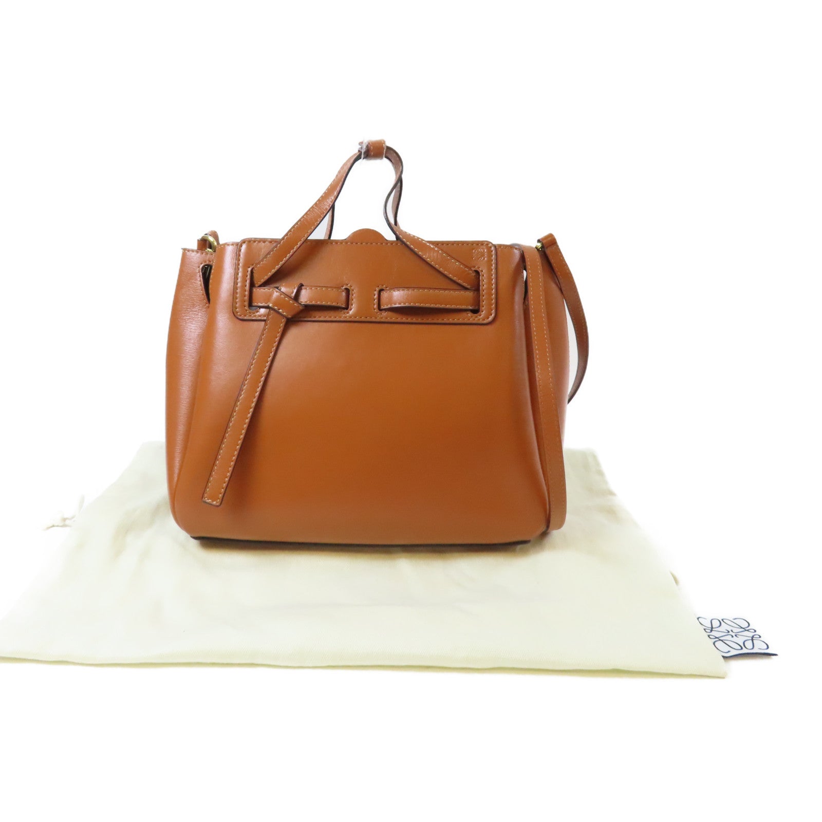 LOEWE 【激減優惠】牛皮皮革Lazo Bucket金扣手挽肩背兩用袋啡色