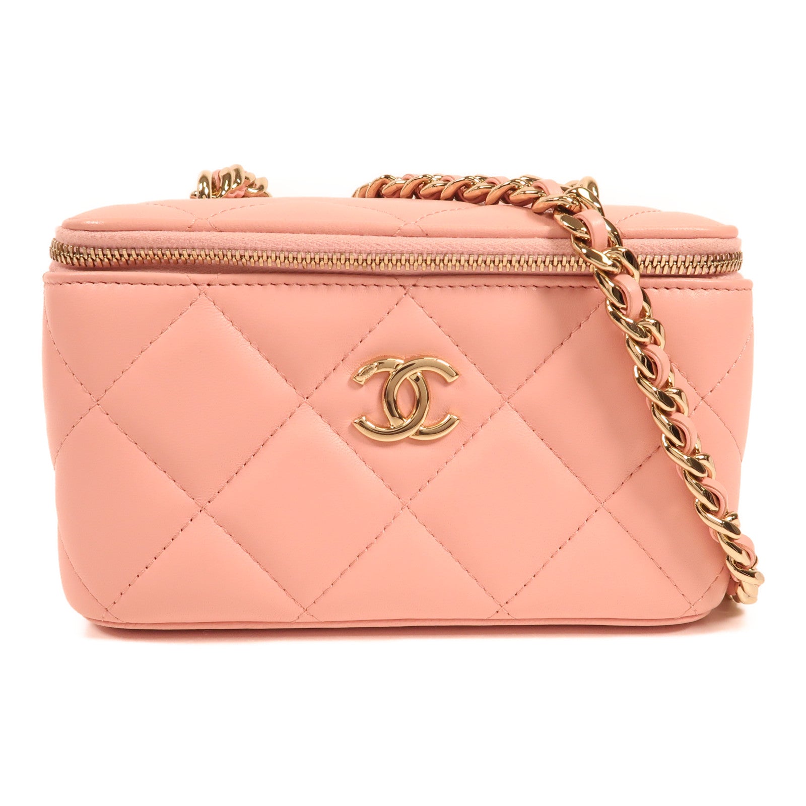CHANEL CC GHW Vanity Chain Shoulder Bag Lambskin Leather Pink