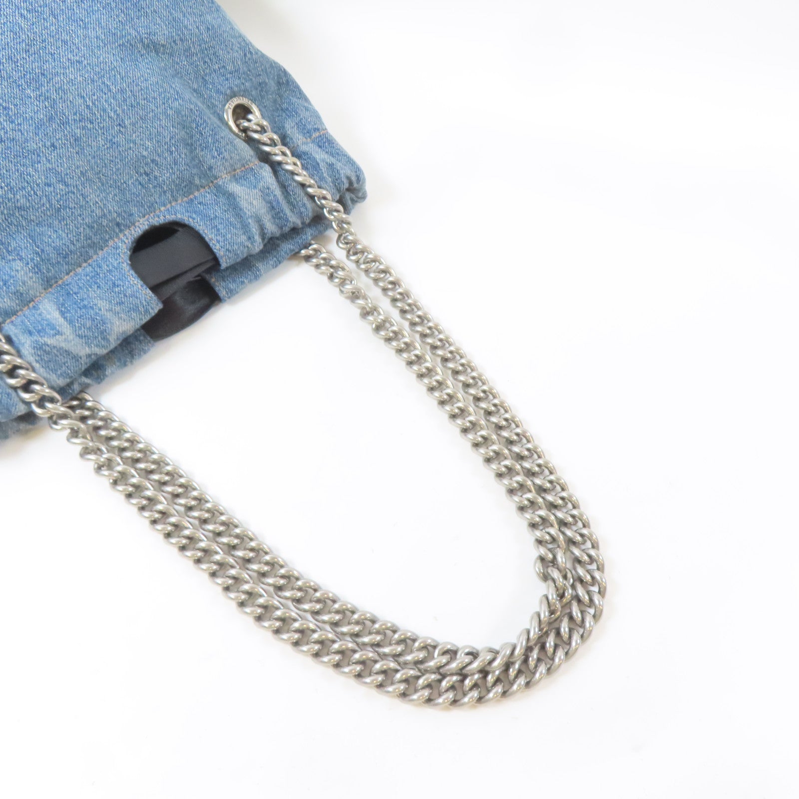 BALENCIAGA 牛仔布Crush Small Tote Bag銀扣鏈帶肩背袋藍色