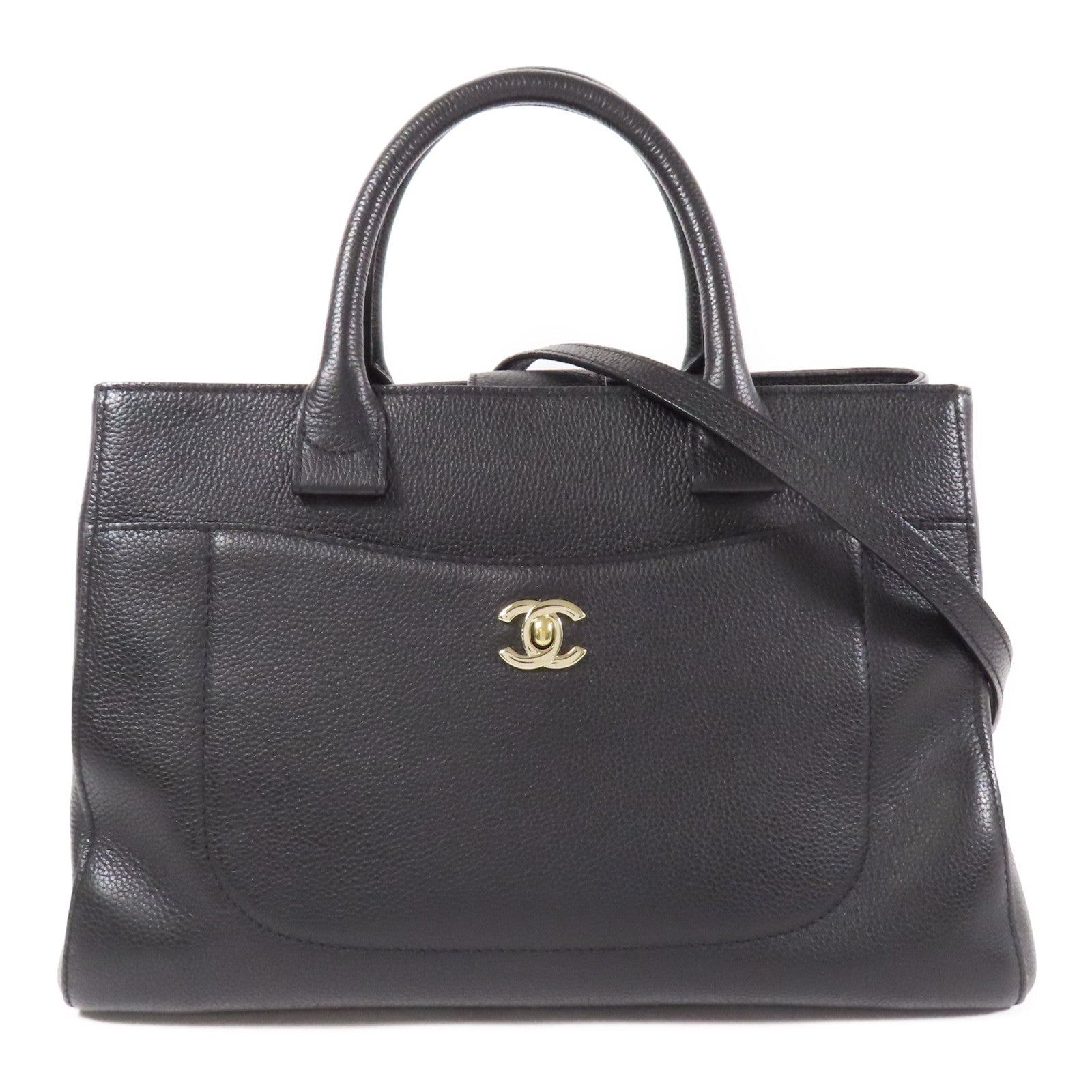 CHANEL 牛皮皮革2 Way Shoulder金扣手挽肩背兩用袋