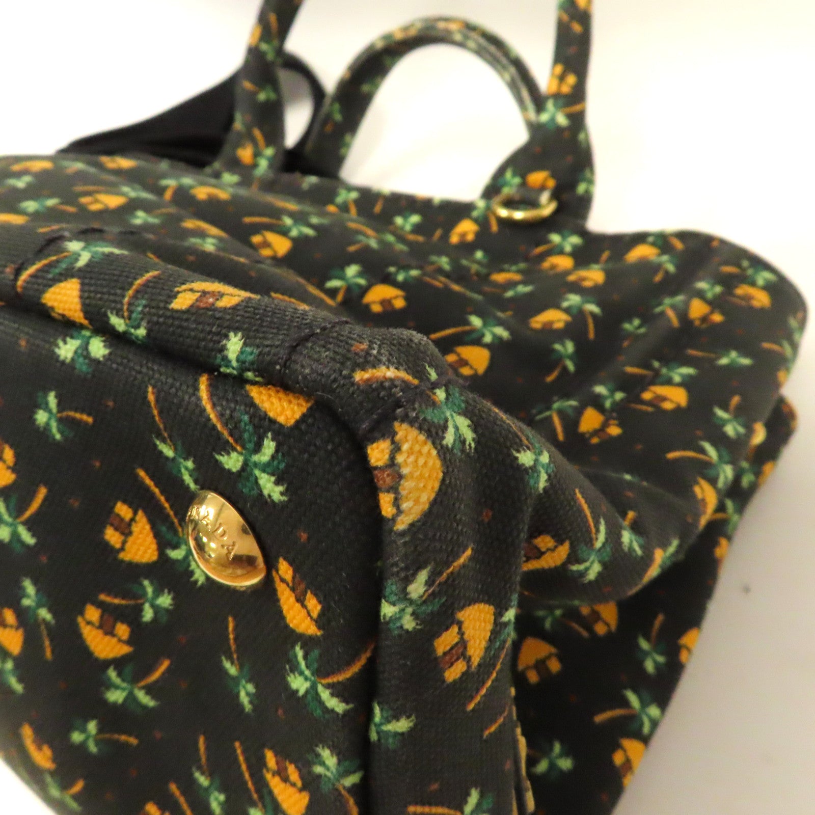 PRADA 【激減優惠】牛仔布Canapa Tote Bag金扣手挽肩背兩用袋黑色