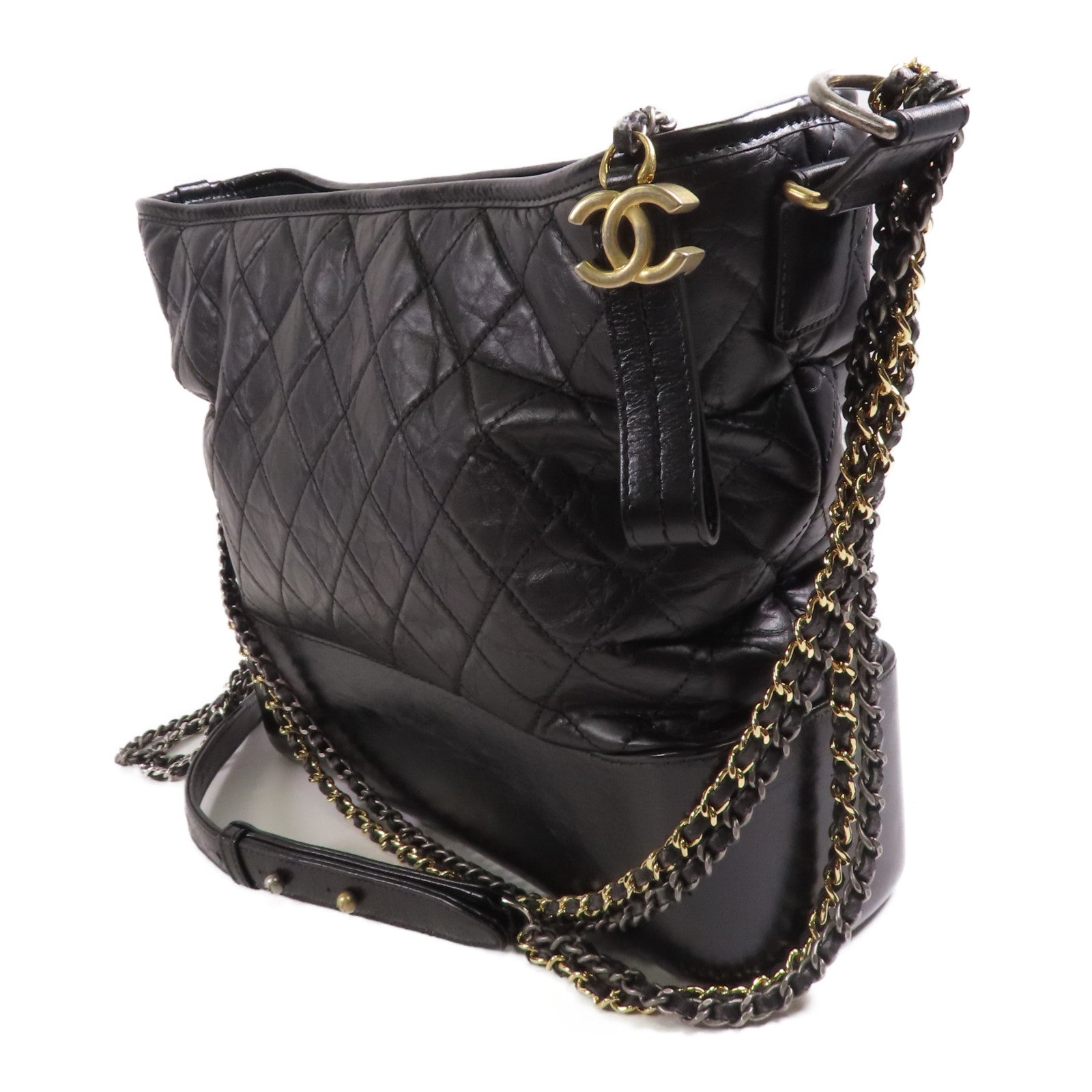 CHANEL CC Gabrielle Chain Shoulder Bag Calfskin Leather Black