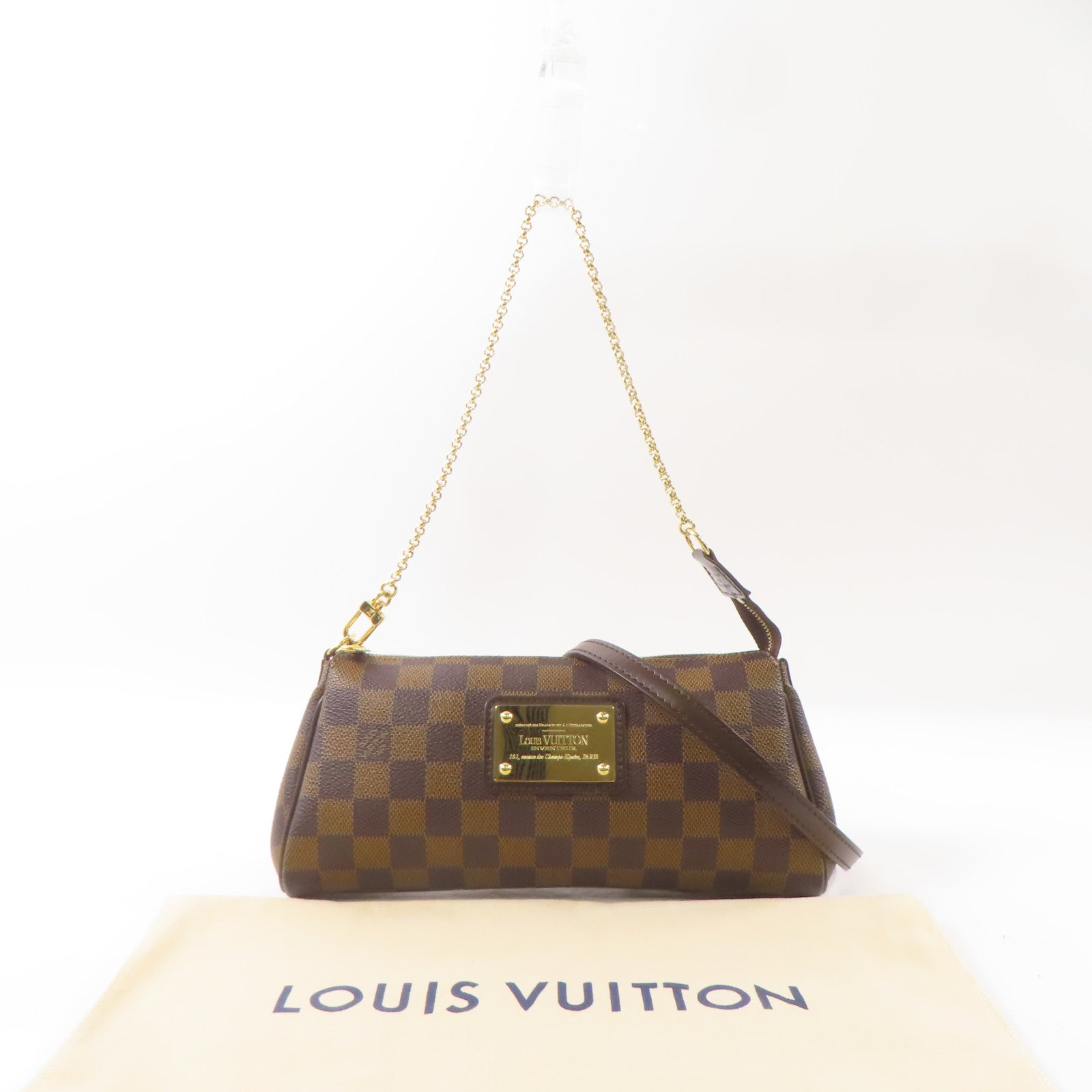 LOUIS VUITTON Damier Eva金扣手挽肩背兩用袋棕色