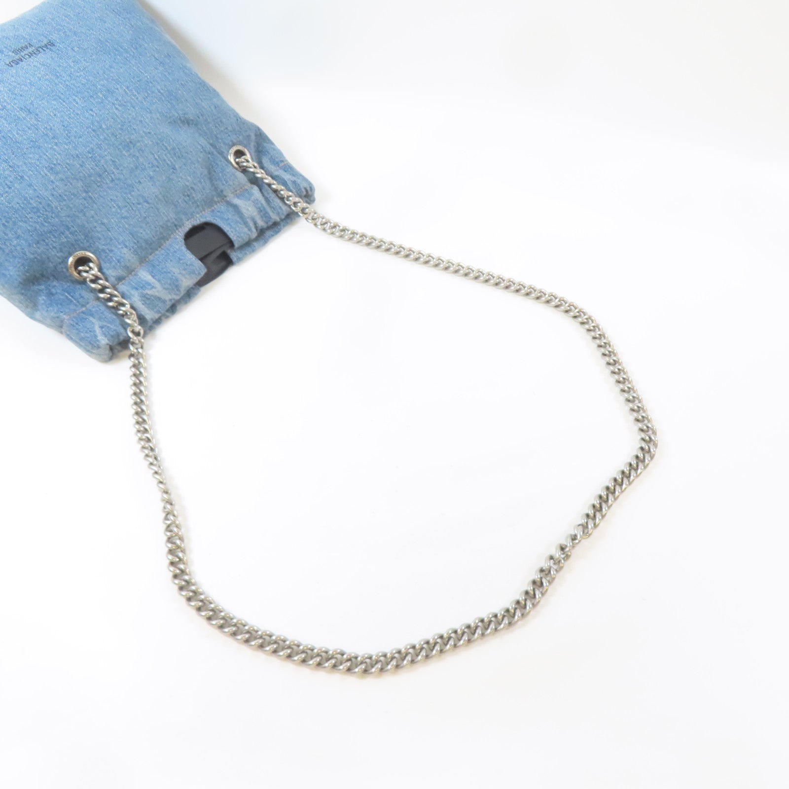 BALENCIAGA 牛仔布Crush Small Tote Bag銀扣鏈帶肩背袋藍色