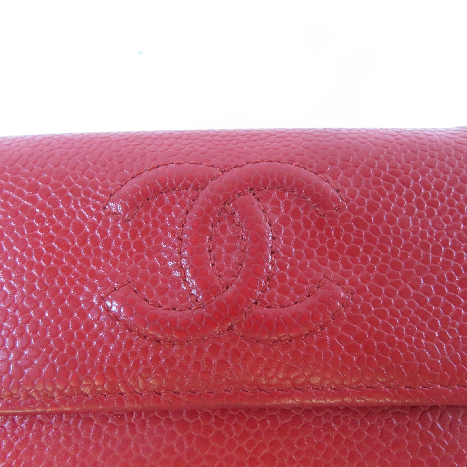 CHANEL 【激減優惠】Caviar皮革Wallet銀扣錢包紅色