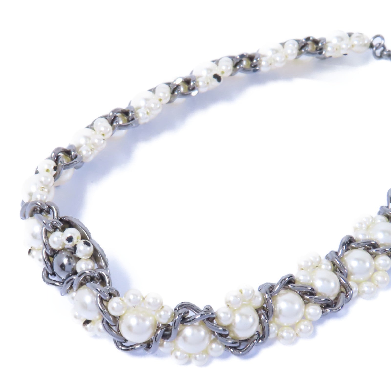 CHANEL 金屬Choker項鍊銀色/白色