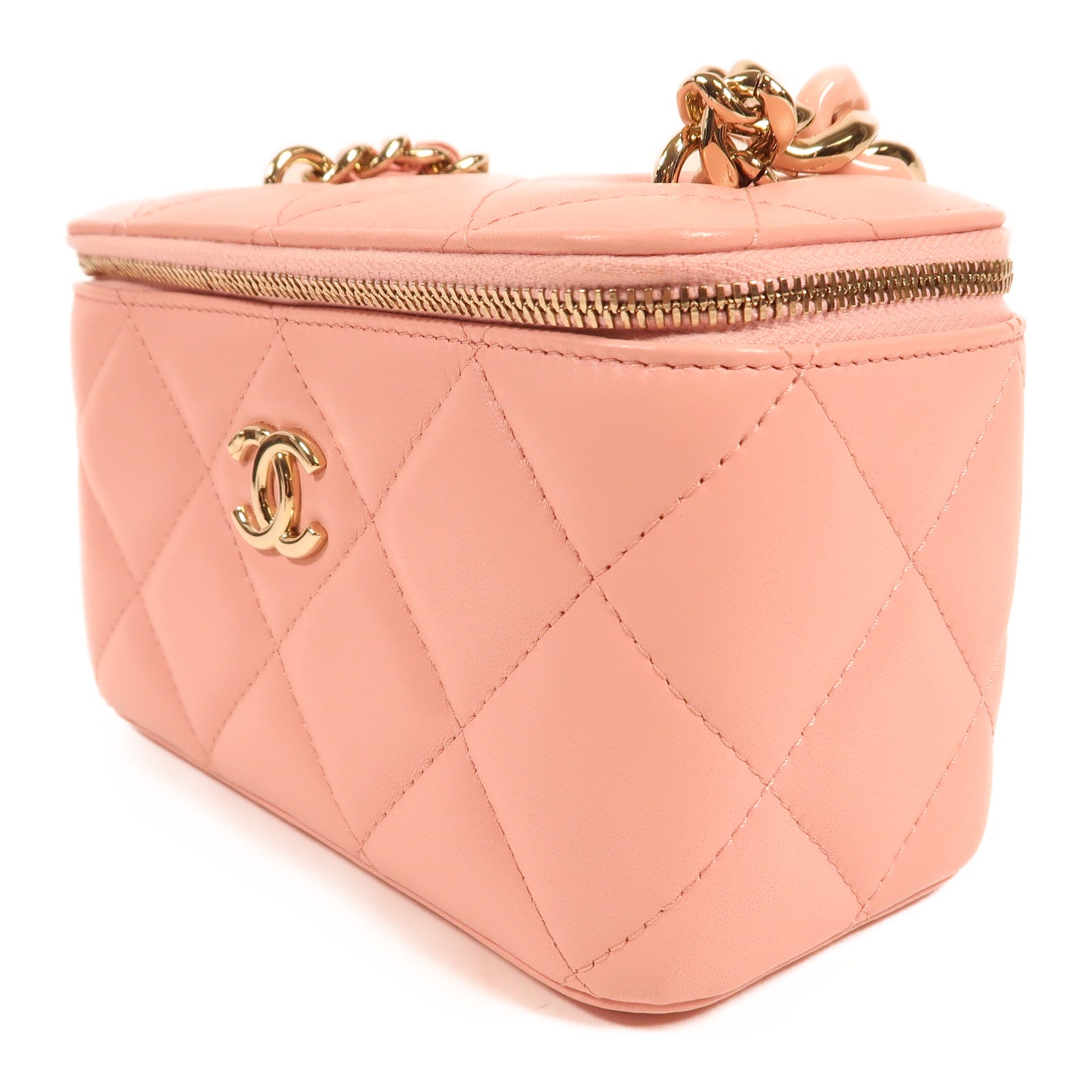 CHANEL CC GHW Vanity Chain Shoulder Bag Lambskin Leather Pink