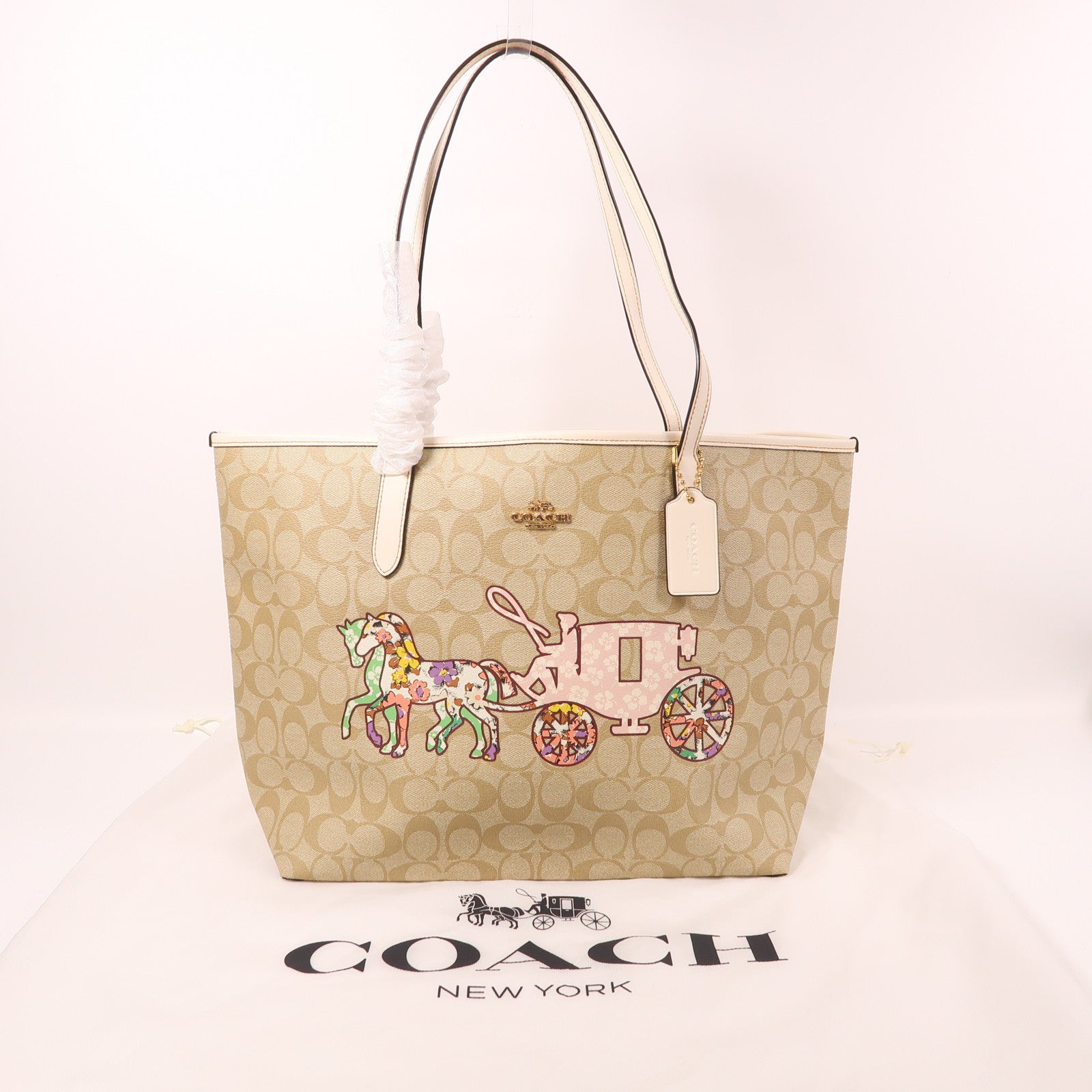 COACH 塗層帆布Shoulder Tote金扣肩背袋/手挽袋