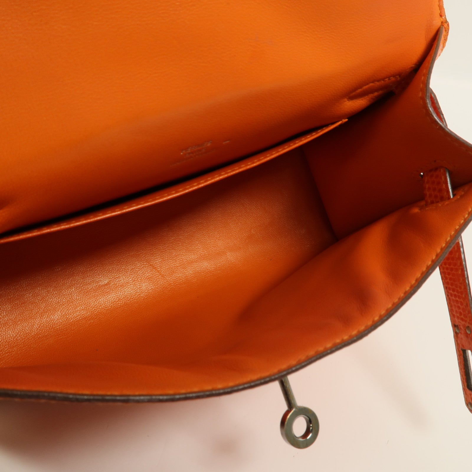 HERMES Lizard皮革Kelly Pochette手挽袋Feu Orange