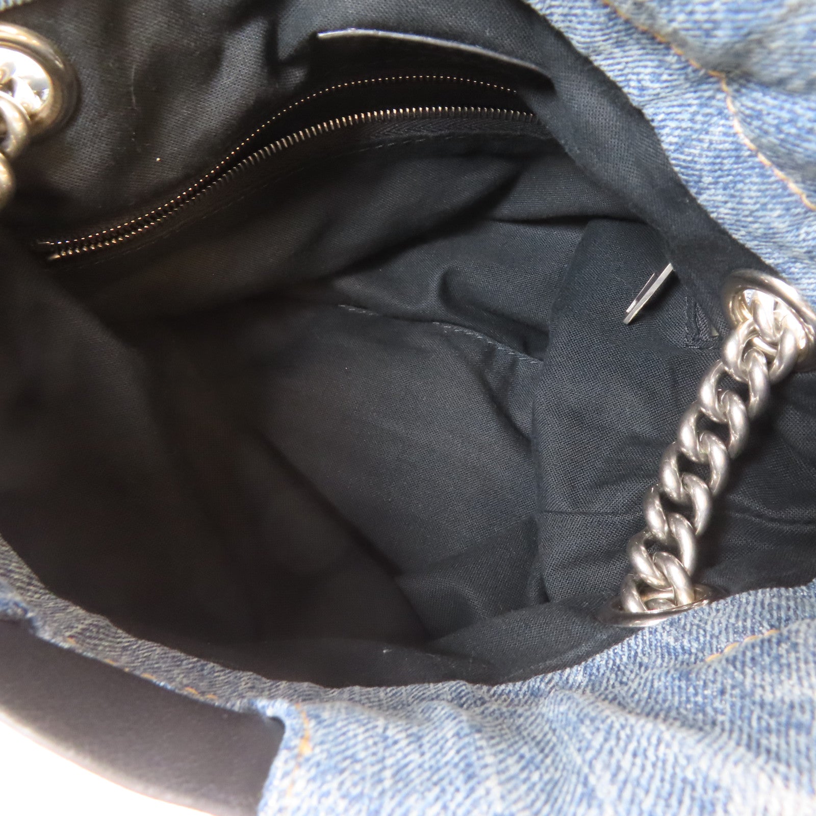 BALENCIAGA 牛仔布Crush Small Tote Bag銀扣鏈帶肩背袋藍色