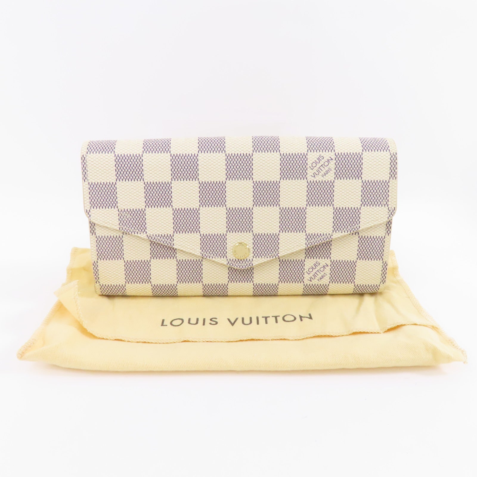 LOUIS VUITTON Damier Azur Sarah金扣長錢包白色