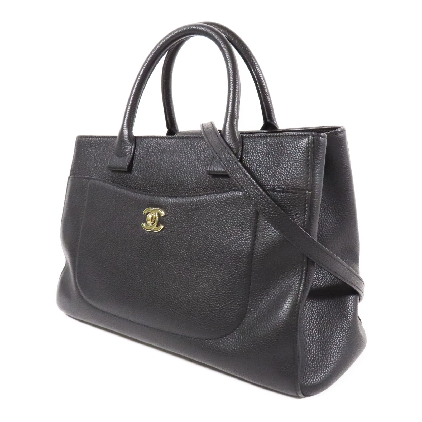 CHANEL 牛皮皮革2 Way Shoulder金扣手挽肩背兩用袋