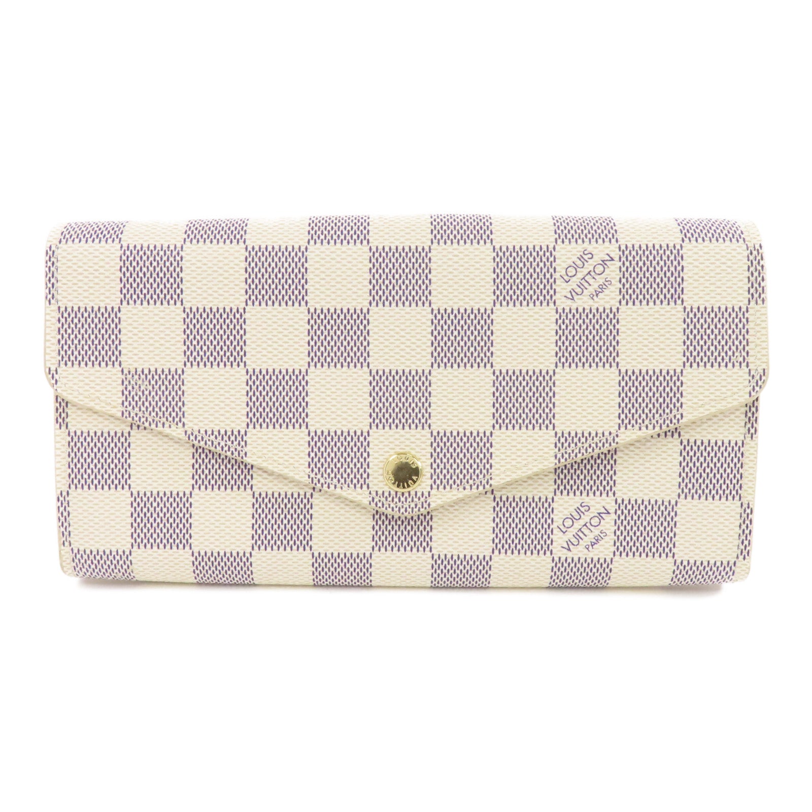 LOUIS VUITTON Damier Azur Sarah金扣長錢包白色