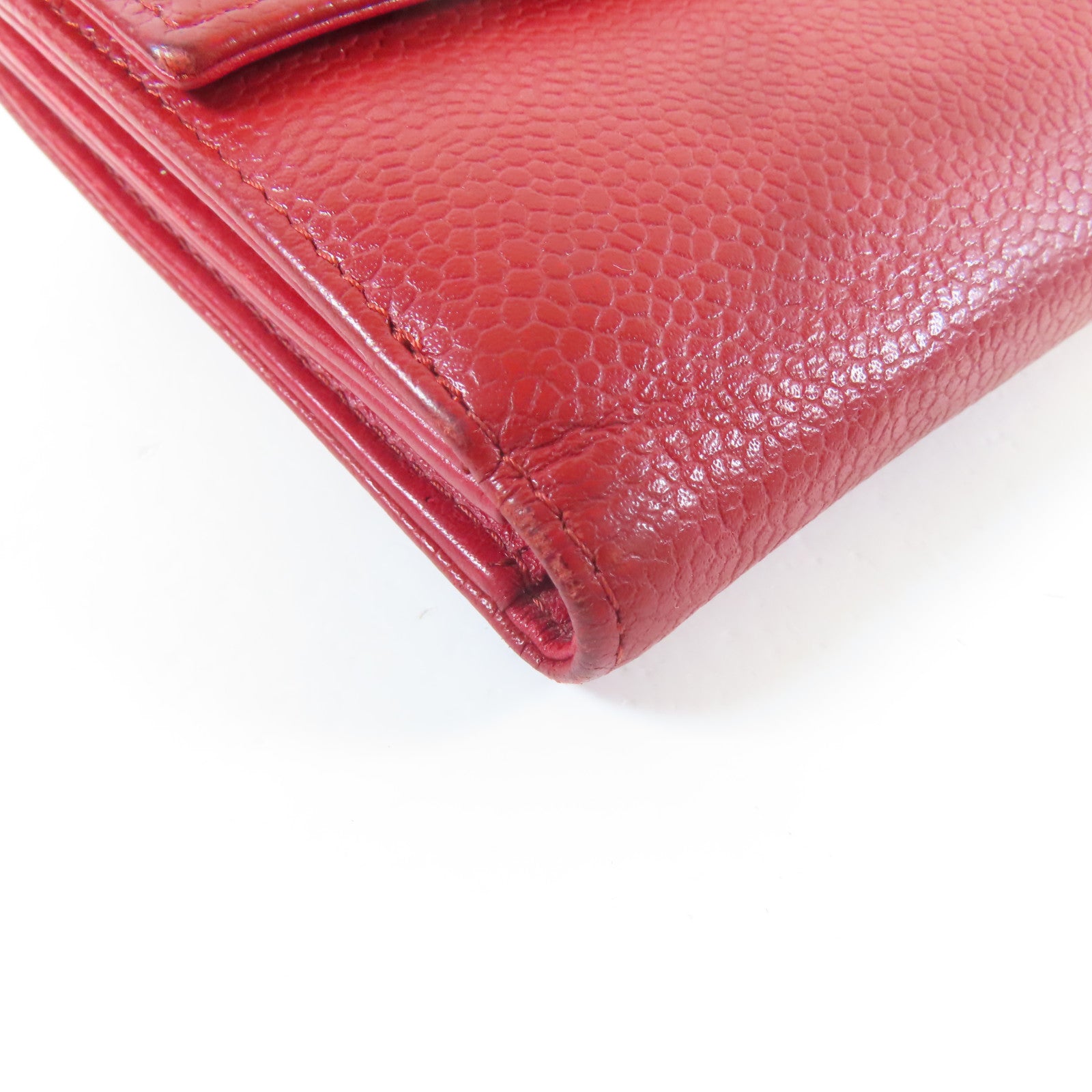 CHANEL 【激減優惠】Caviar皮革Wallet銀扣錢包紅色