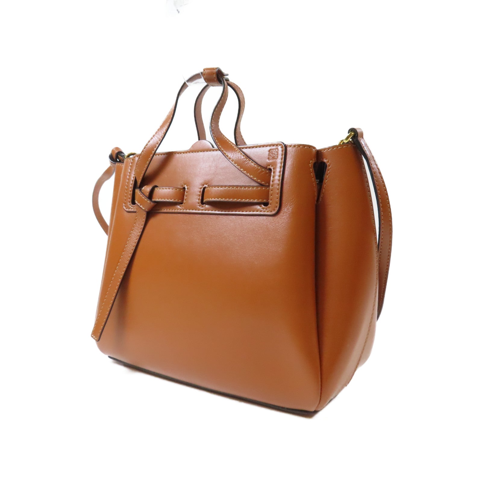 LOEWE 【激減優惠】牛皮皮革Lazo Bucket金扣手挽肩背兩用袋啡色