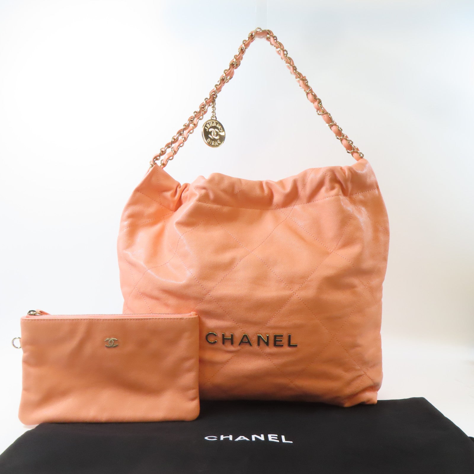 CHANEL 【激減優惠】菱格牛皮皮革Chain Shoulder金扣鏈帶肩背袋粉紅色
