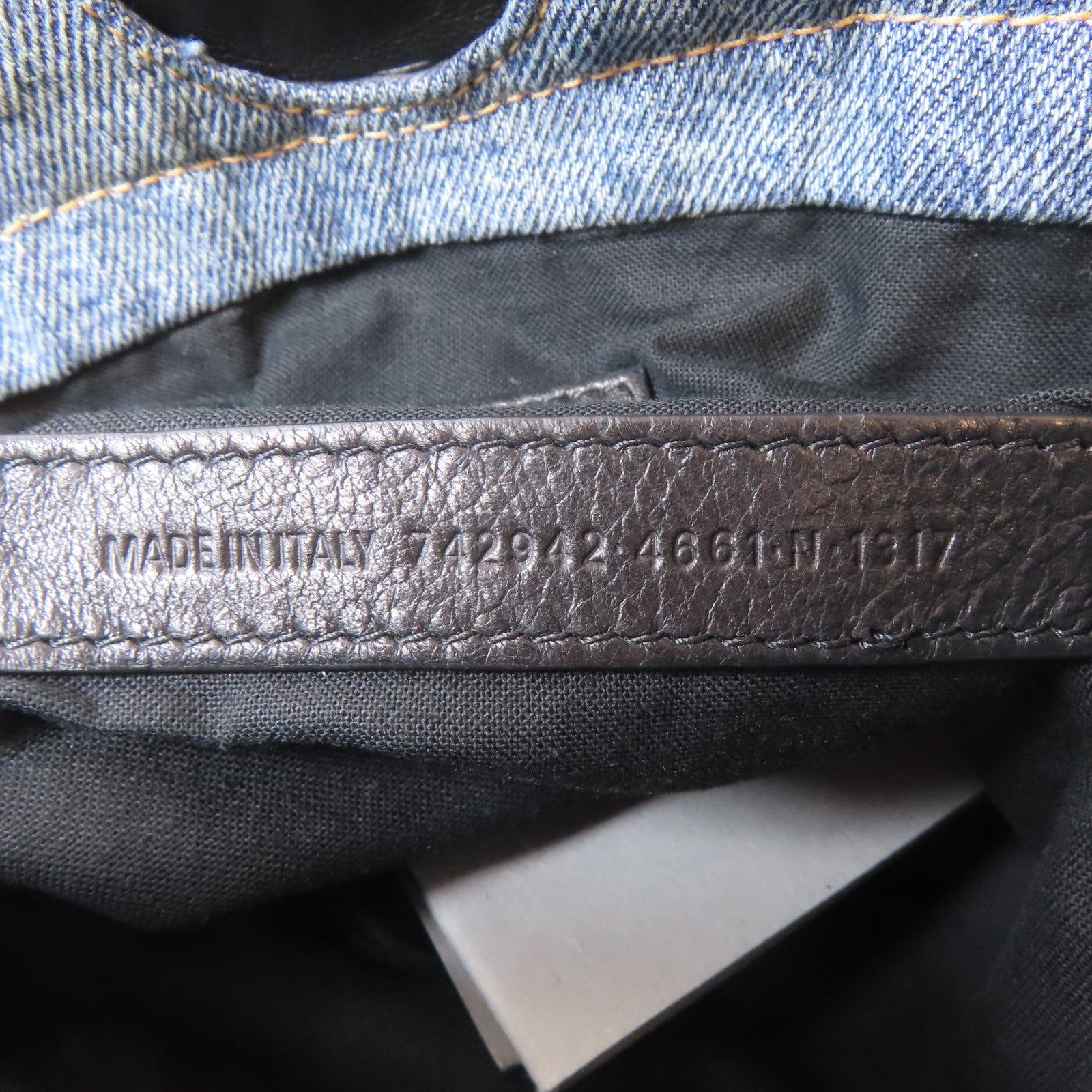 BALENCIAGA 牛仔布Crush Small Tote Bag銀扣鏈帶肩背袋藍色