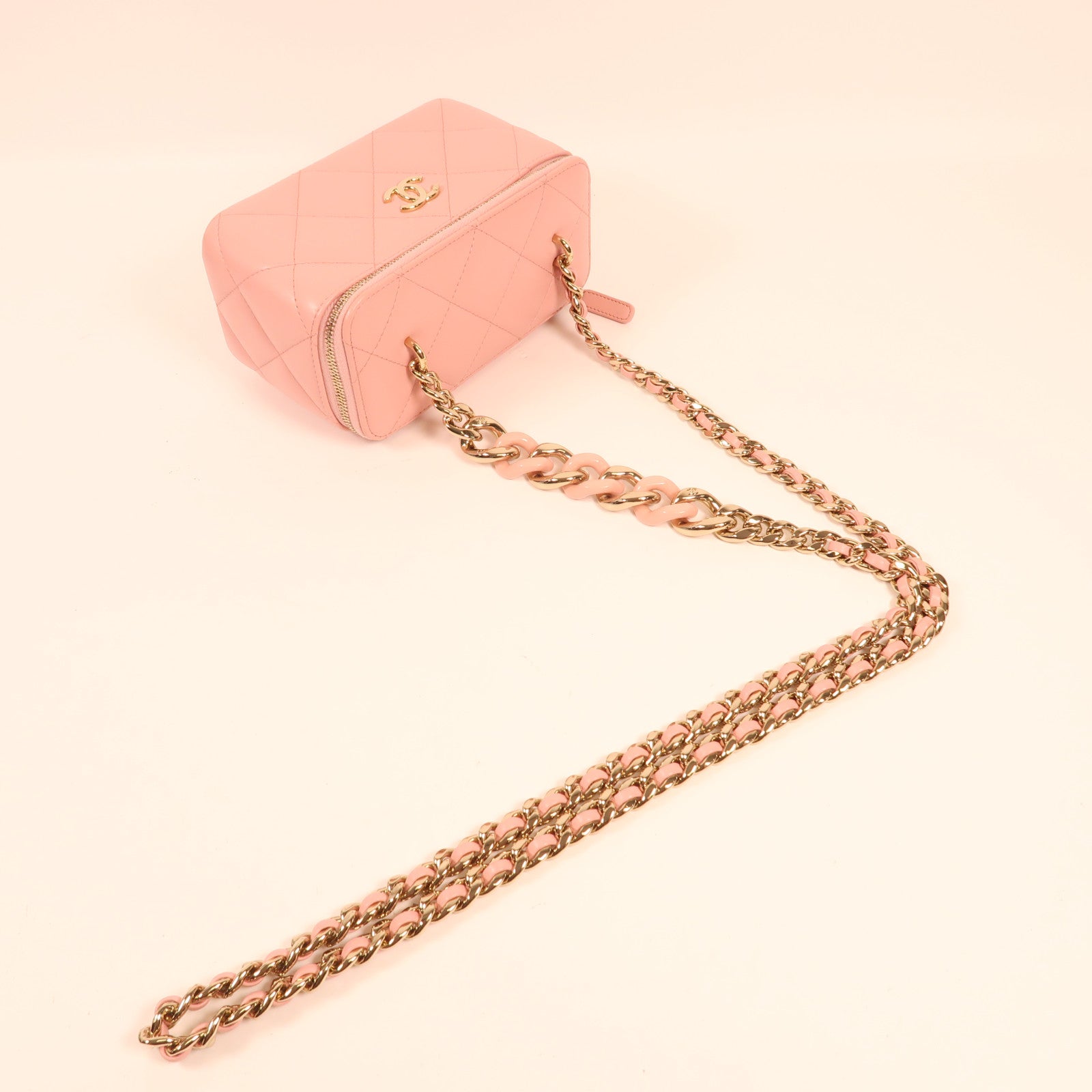 CHANEL CC GHW Vanity Chain Shoulder Bag Lambskin Leather Pink