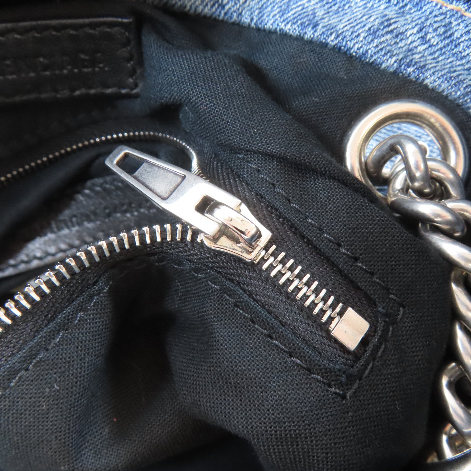 BALENCIAGA 牛仔布Crush Small Tote Bag銀扣鏈帶肩背袋藍色