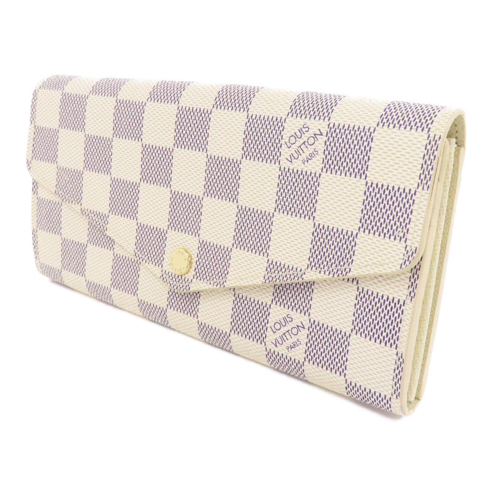 LOUIS VUITTON Damier Azur Sarah金扣長錢包白色