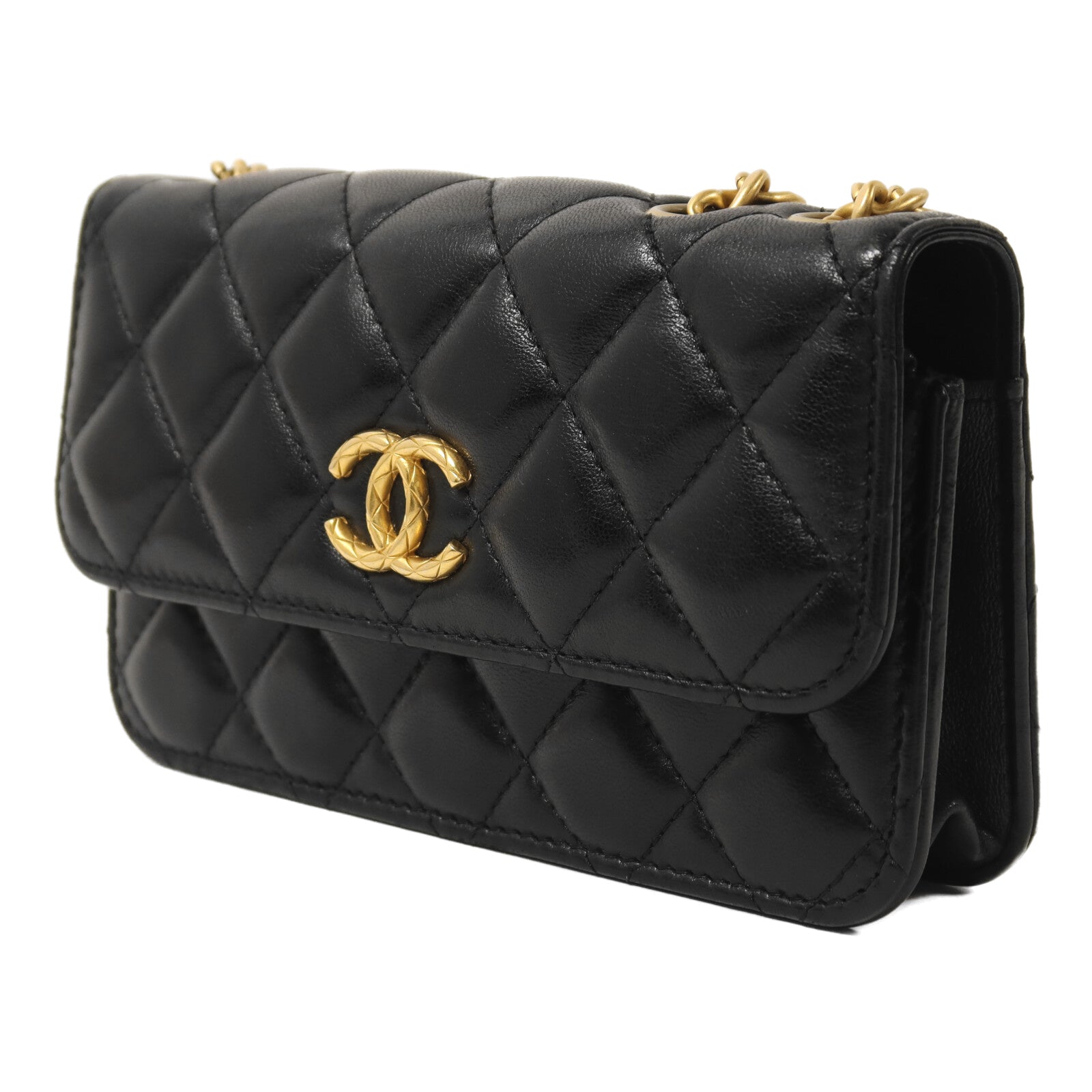 CHANEL 羊皮皮革Chain Shoulder金扣鏈帶肩背袋
