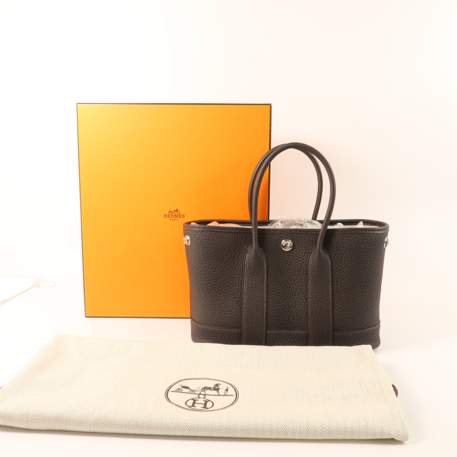 HERMES Negonda皮革Mini Garden Party手挽袋Bai-Brun