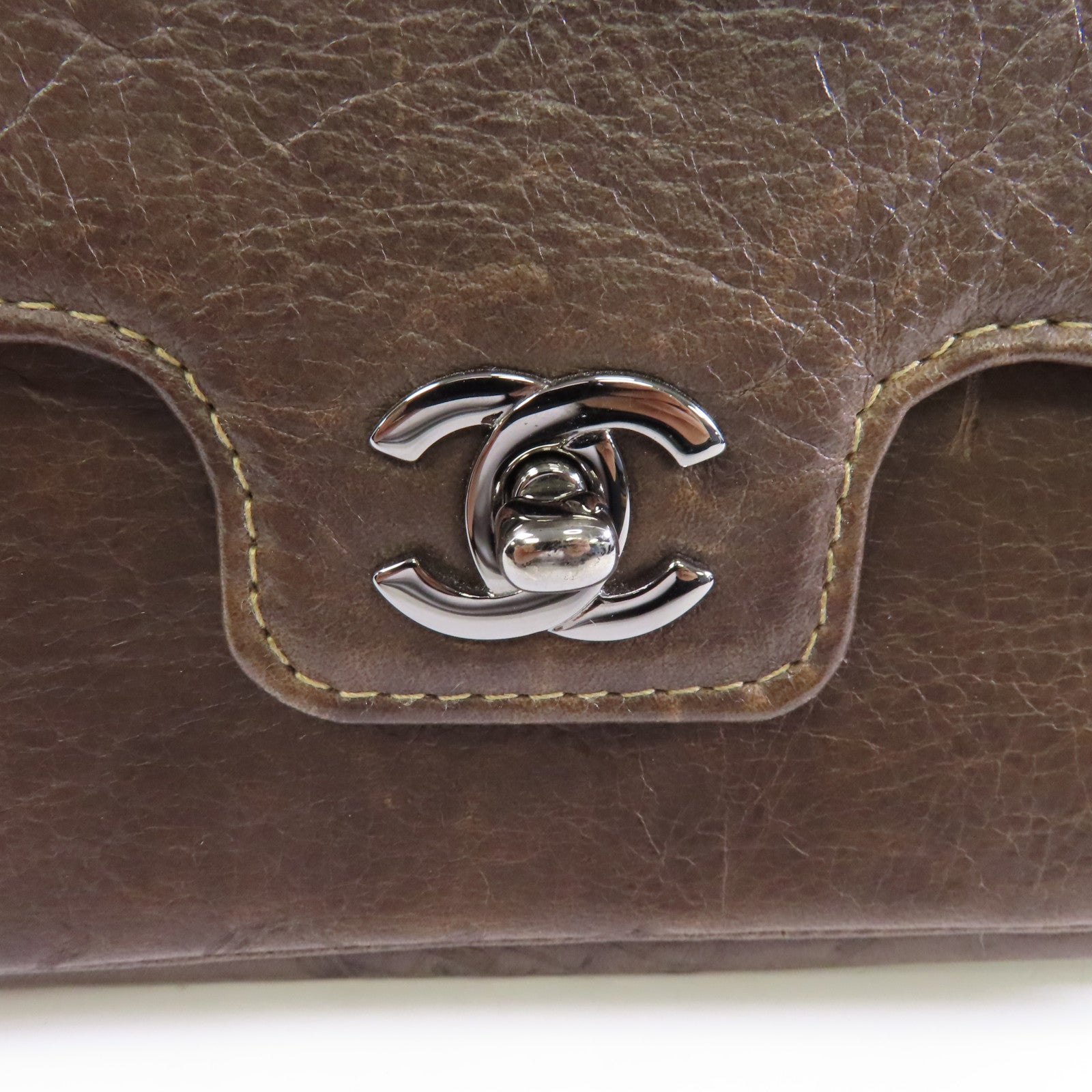 CHANEL 【激減優惠】牛皮皮革Chain Shoulder銀扣鏈帶肩背袋啡色