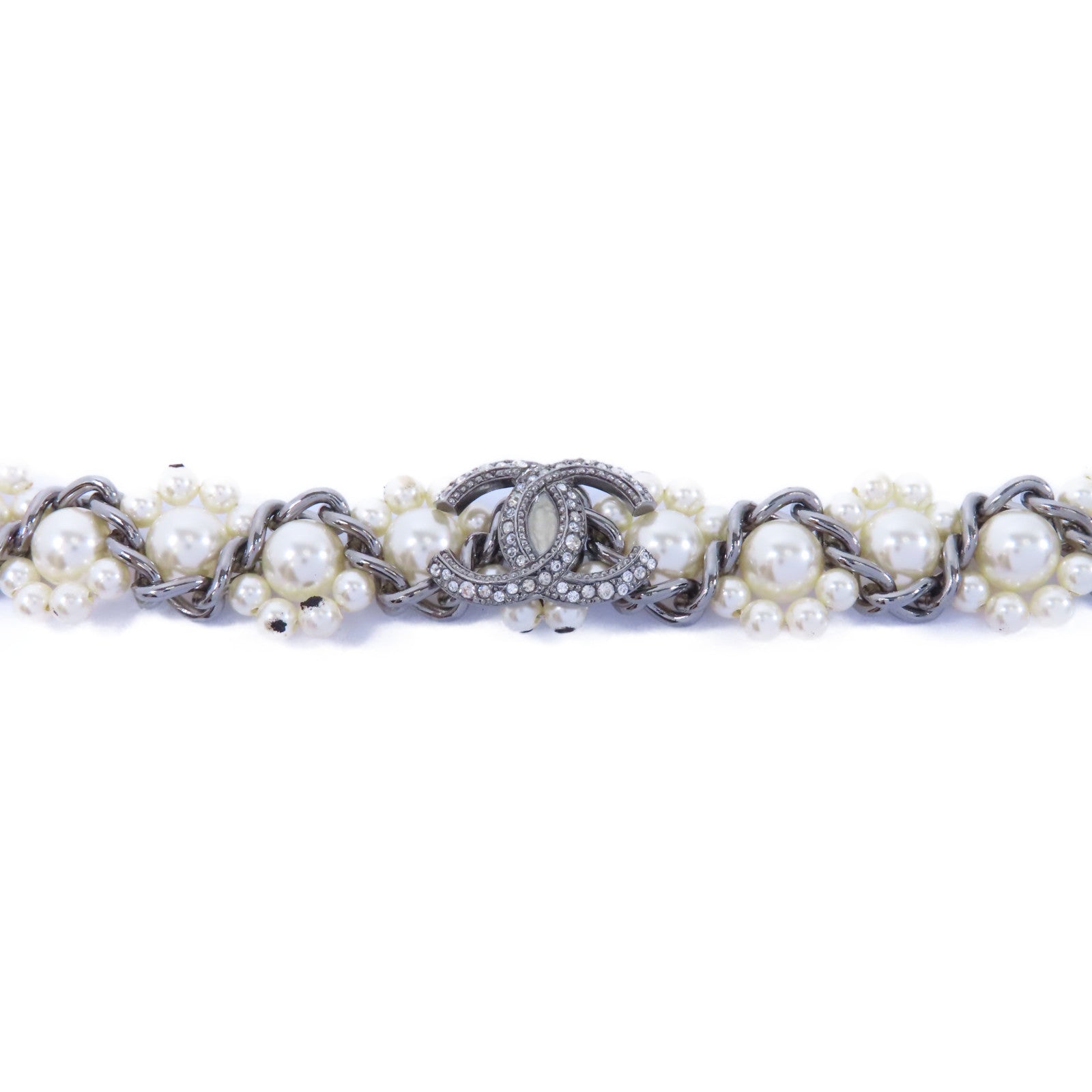 CHANEL 金屬Choker項鍊銀色/白色
