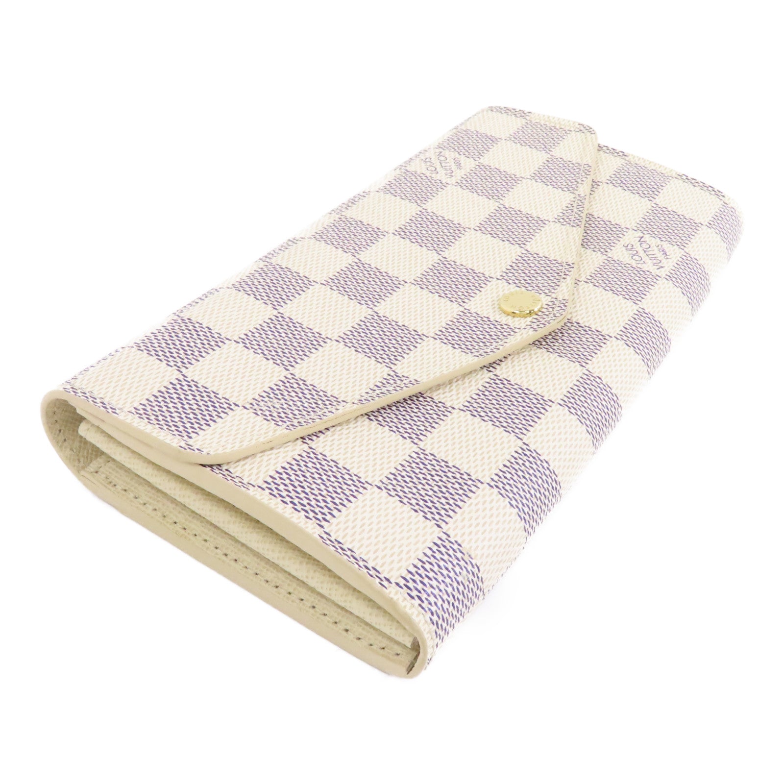 LOUIS VUITTON Damier Azur Sarah金扣長錢包白色