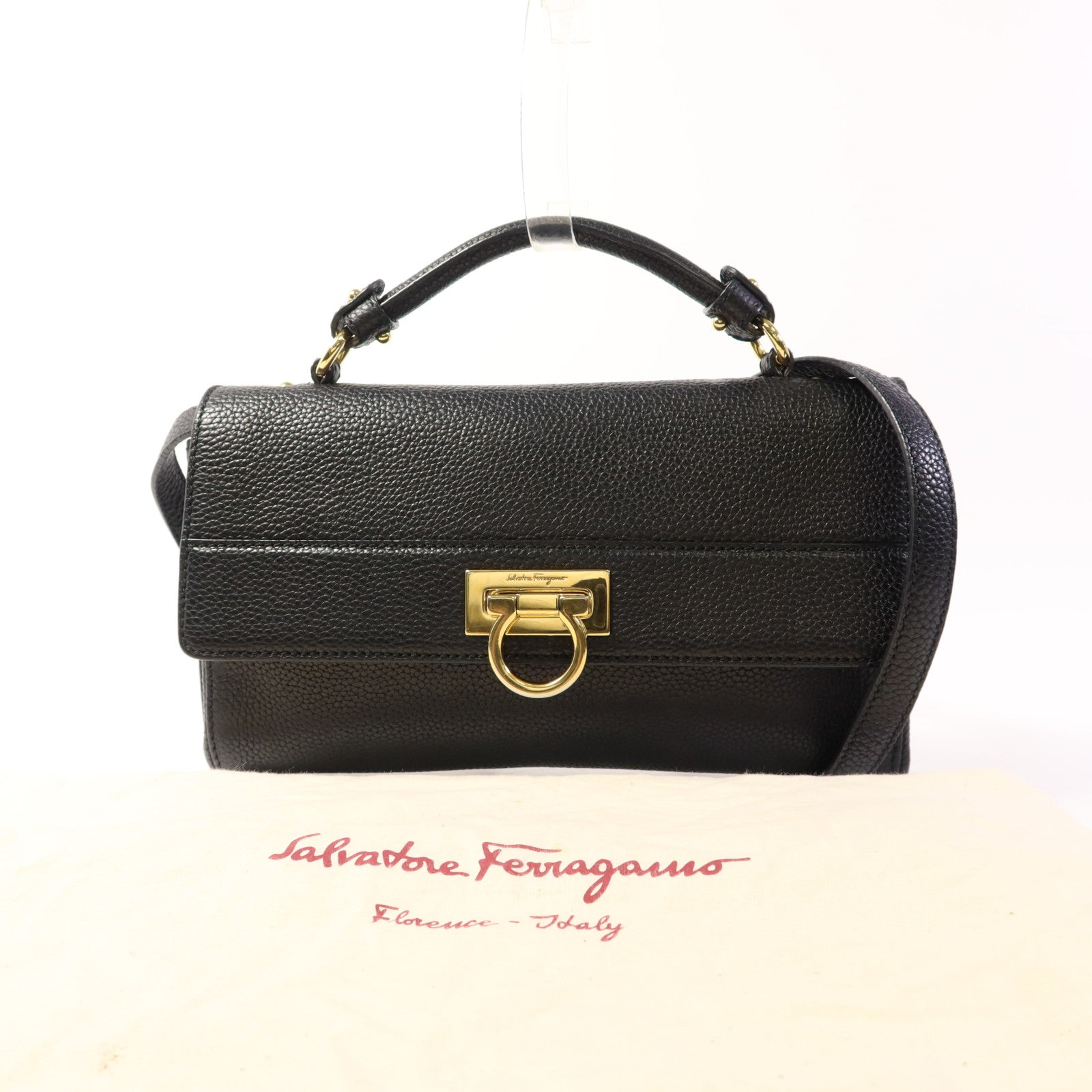 Salvatore Ferragamo 牛皮皮革Shoulder Bag金扣手挽肩背兩用袋