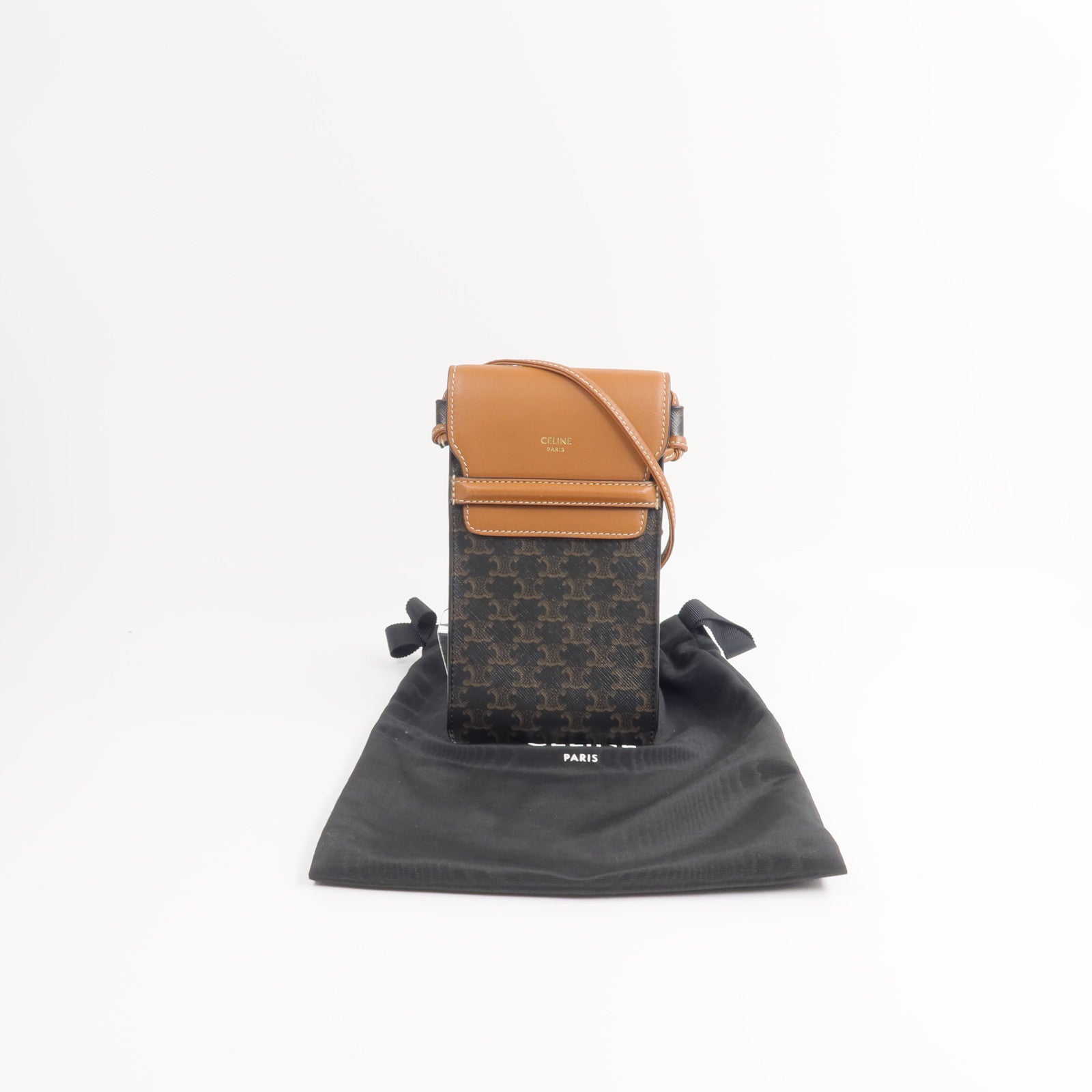 CELINE 塗層帆布/牛皮皮革Triomphe Phone Pouch with Flap肩背袋